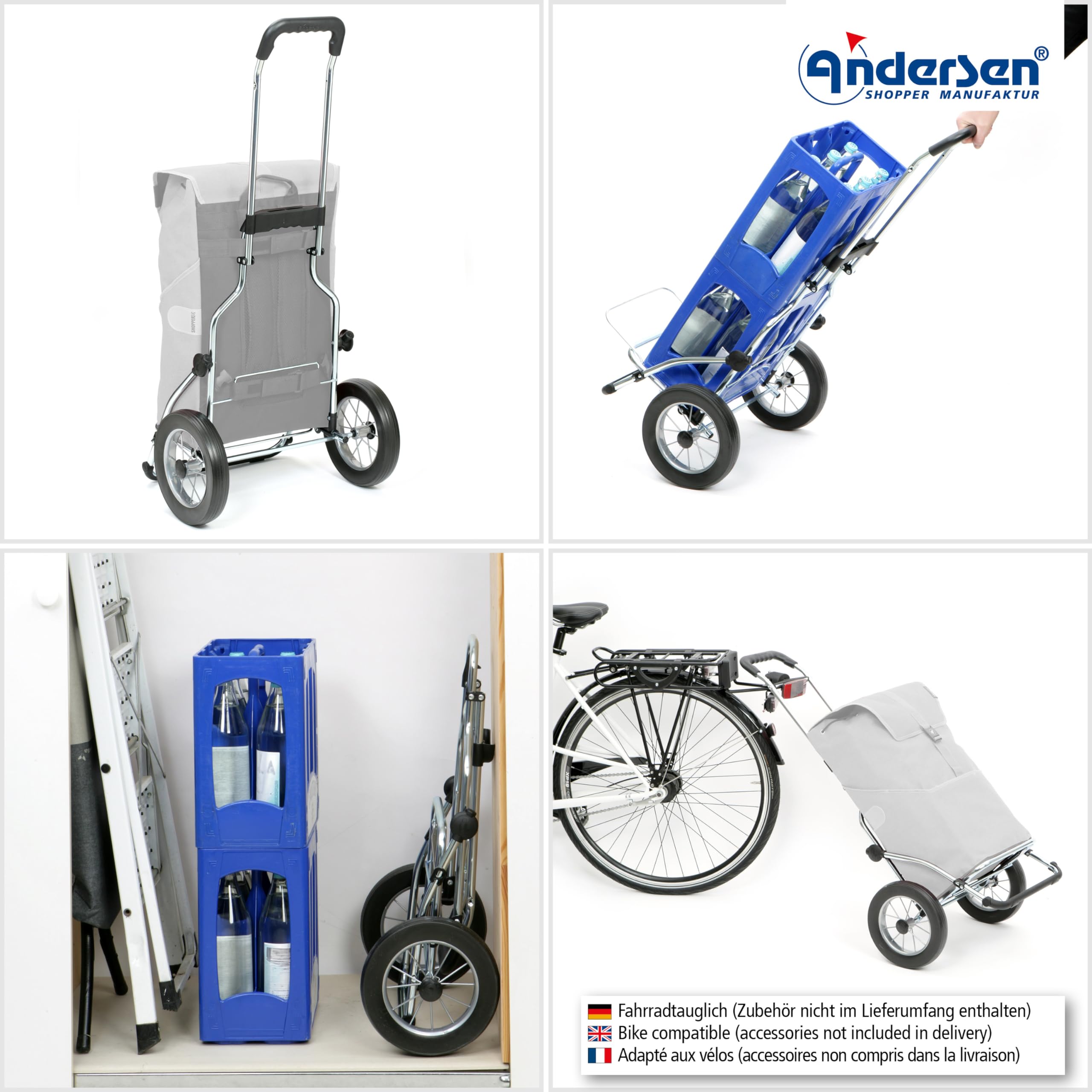 Andersen Einkaufstrolley - klappbar - 61 Liter - mit Kühlfach - belastbar 60 kg - Stahlgestell - Trolley - Metallspeichen-Rad Ø 25 cm - Royal Shopper Folke blau