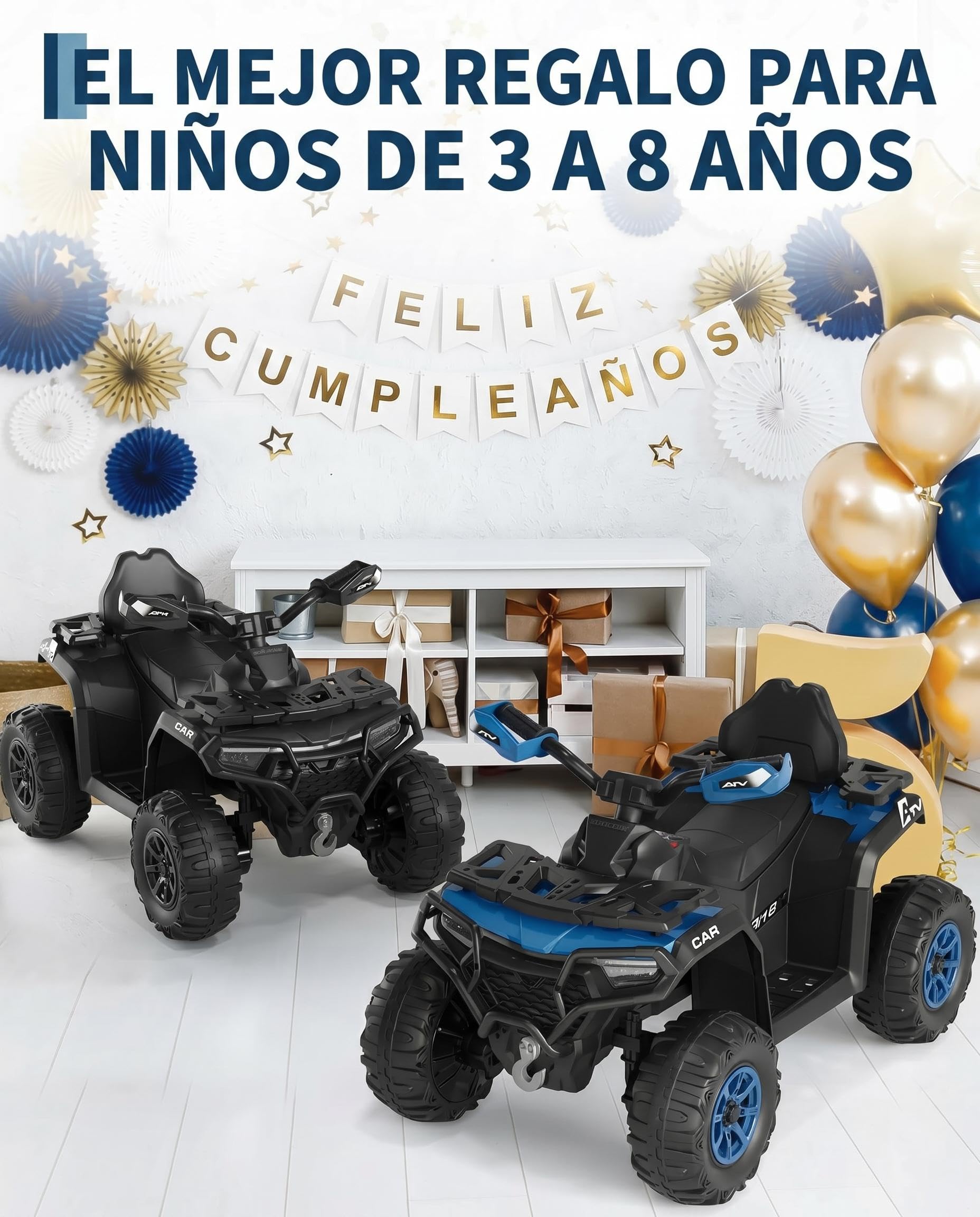 Garvee Quad Eléctrico Niño 12V, Coche Eléctrico 4 Ruedas Todoterreno con 2 Motores, Mando Parental, Azul Marino