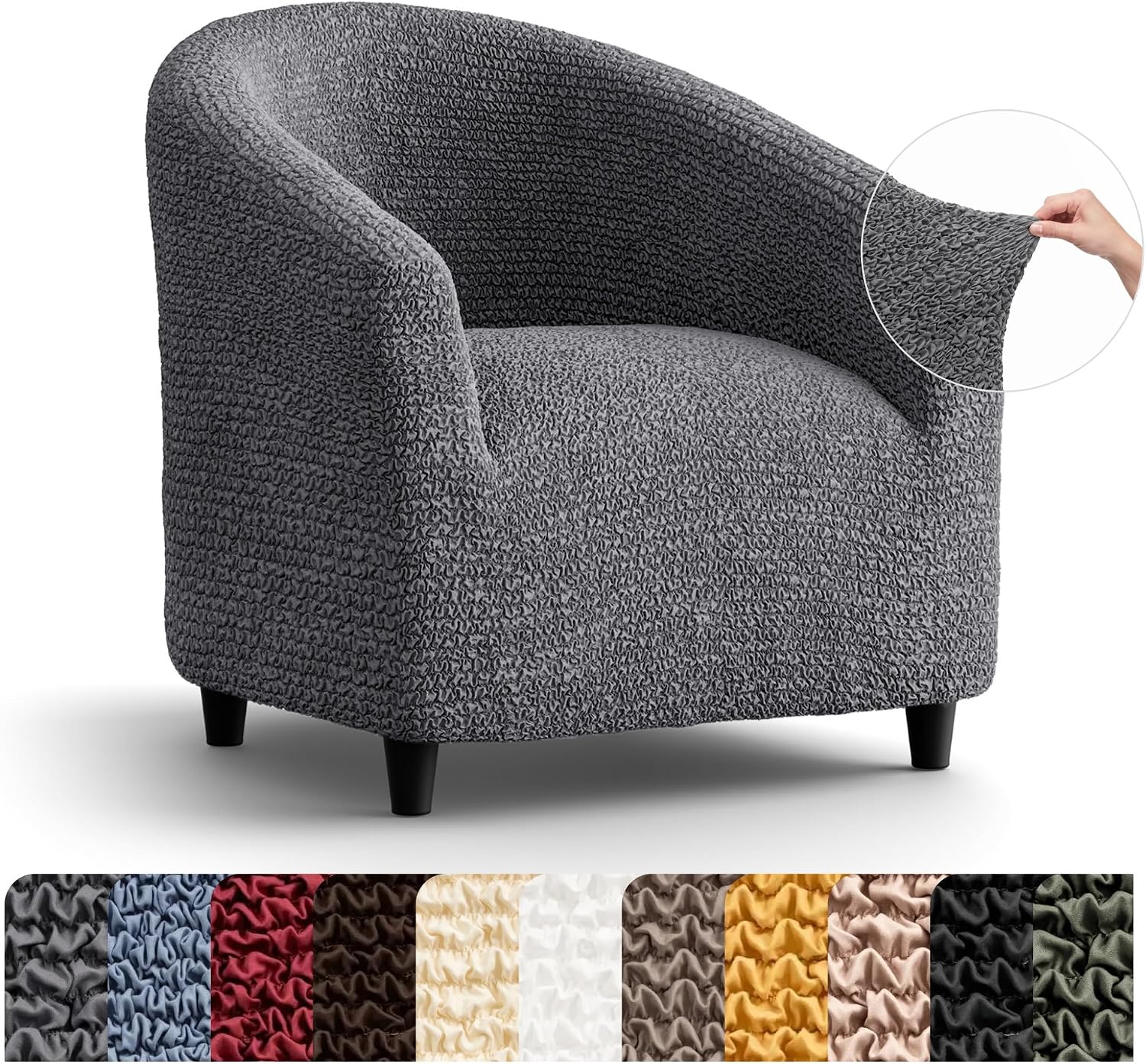 PAULATO BY GA.I.CO. Stretch Barrel Armchair Slipcover 1-Piece – Bi-Elastic Club Chair Cover – Furniture Protector for Tub Armchair Machine Washable – Dark Grey (Barrel Chair 20"-27" Wide)