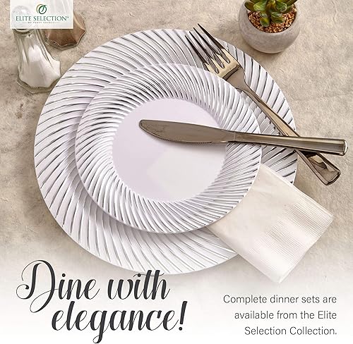 Miniatura 6 de ELITE SELECTION Platos desechables de plástico  Paquete de 25 platos blancos de alta calidad de 10.25 pulgadas con elegante diseño de borde de