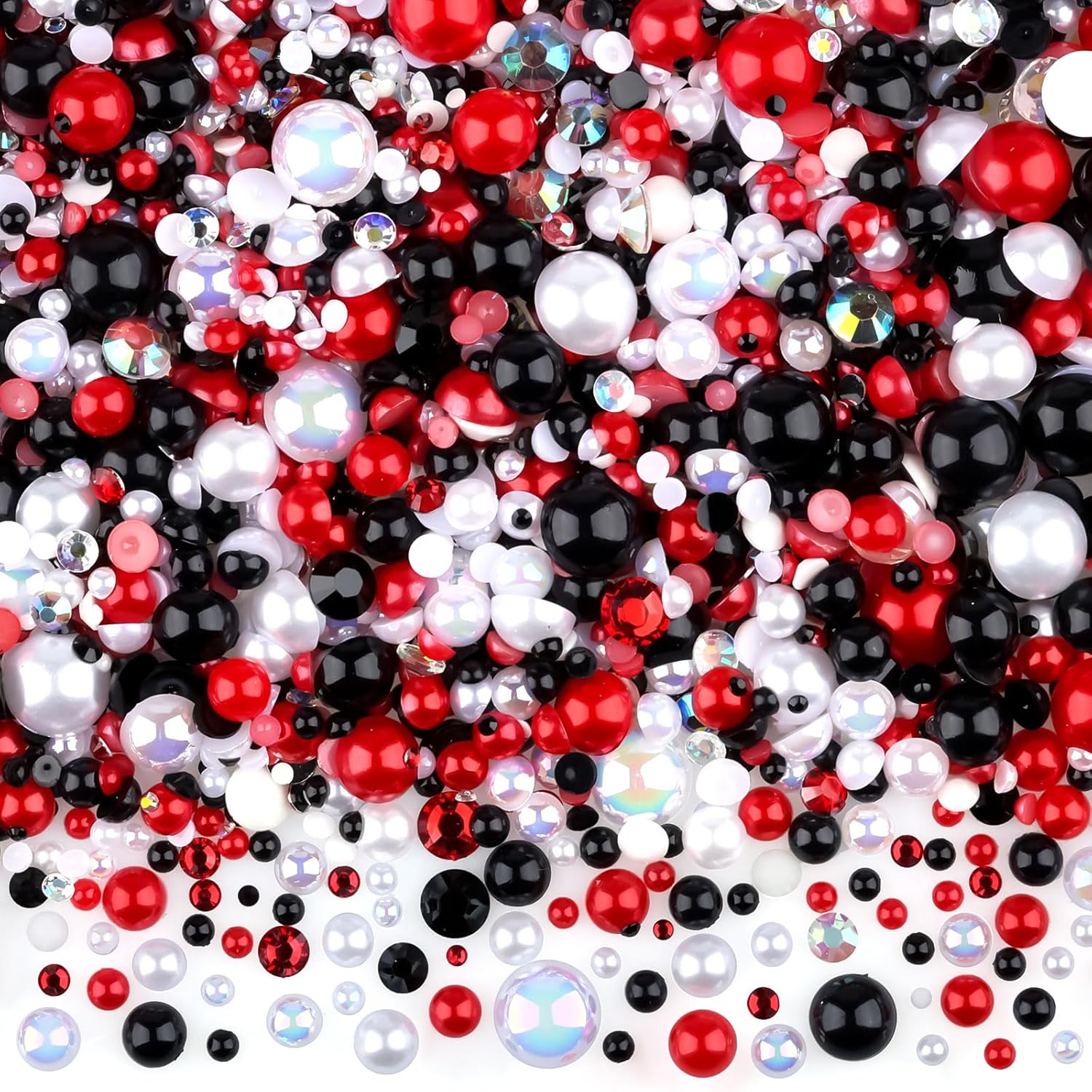 3900+ Pcs Rhinestones and Pearls Kit, 2-10mm Flatback Gems for Nail Art, Tumbler Decoration, DIY Crafts, 8 Colors Mixed DIY Supplies (Black White Red)