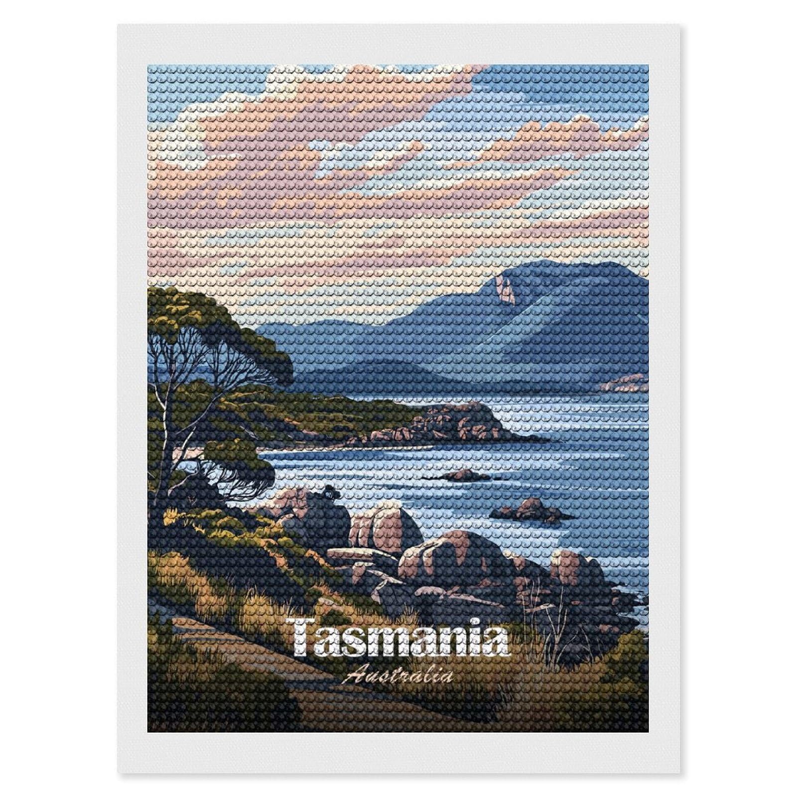 Junmoney Tasmania Coastline Diamond Art Kit 12"x16", Neat Printed Canvas, Finish and Display, Relaxing DIY Hobby, Living Room Decor