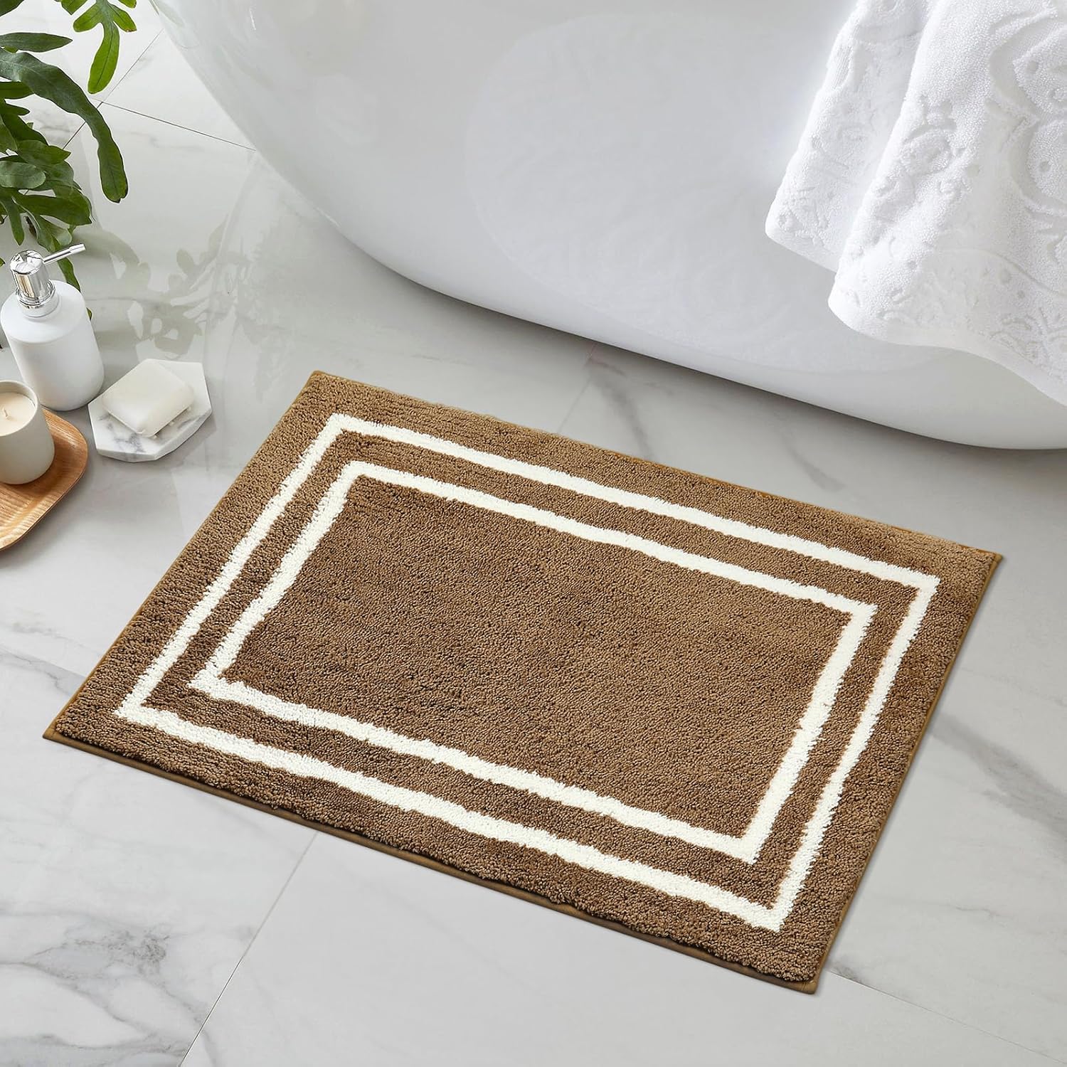 Uphome Modern Geometric Bath Mat, Brown, Bathroom Rug
