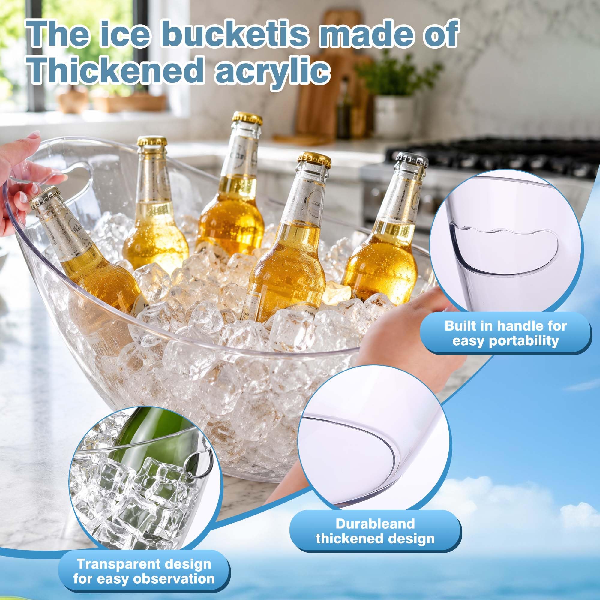 Cubos de hielo para fiestas, 2 piezas de acrílico champán para bebidas con 2 cucharas de hielo, cubos de bebidas para bar de cóctel, cubo de 5.5 L para fiesta de Navidad (transparente)