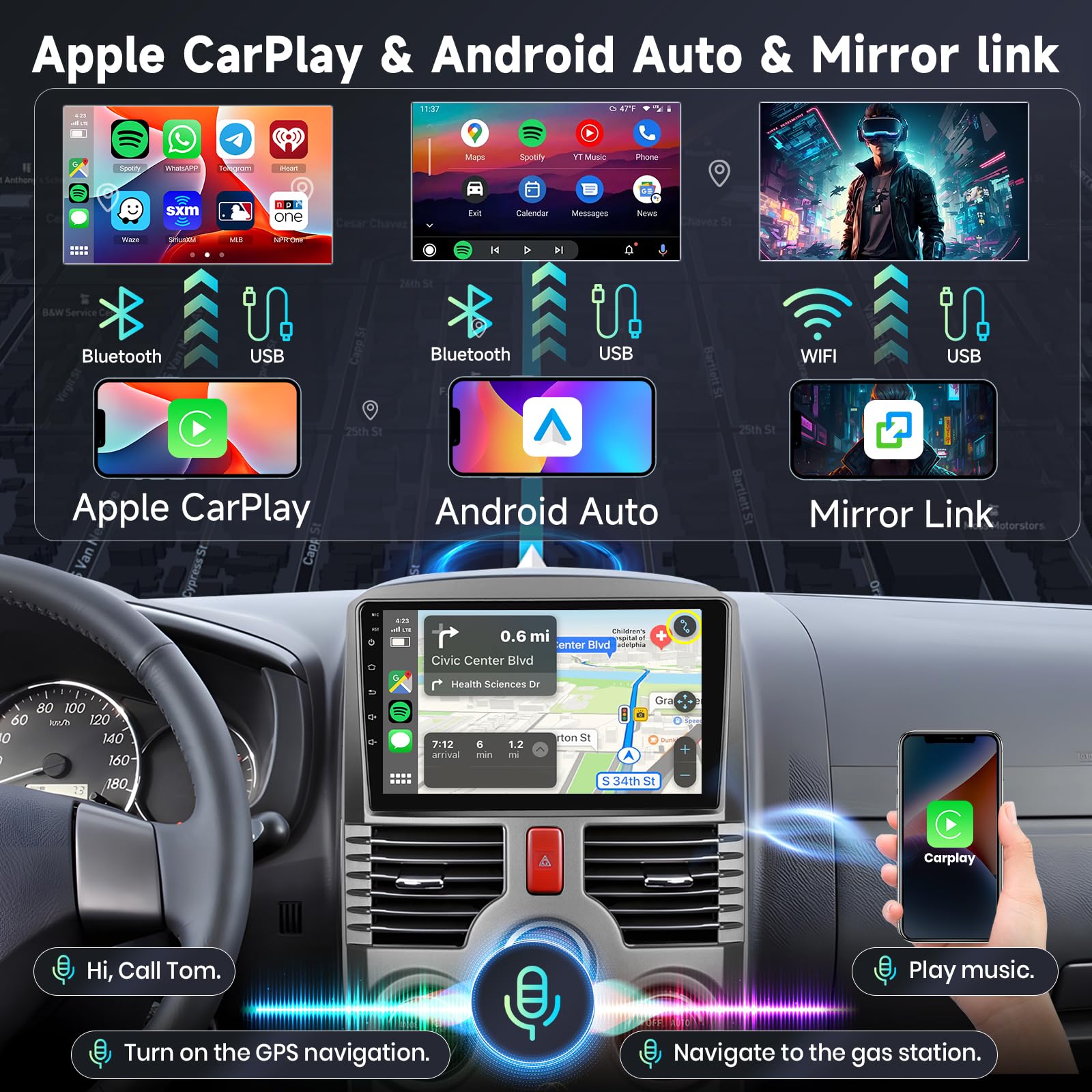 Hodozzy 6G+128G 8-Core Autoradio per Toyota Rush Daihatsu Terios 2006-2016 Android Autoradio Bluetooth GPS, 2 Din 9 Pollici Touchscreen CarPlay Android Auto Wireless, WiFi DSP Radio FM RDS Telecamera