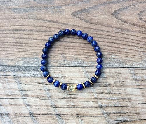 Miniatura 5 de Pulsera de lapislázuli con citrino focal, chakra plexo solar, piedra natal de noviembre