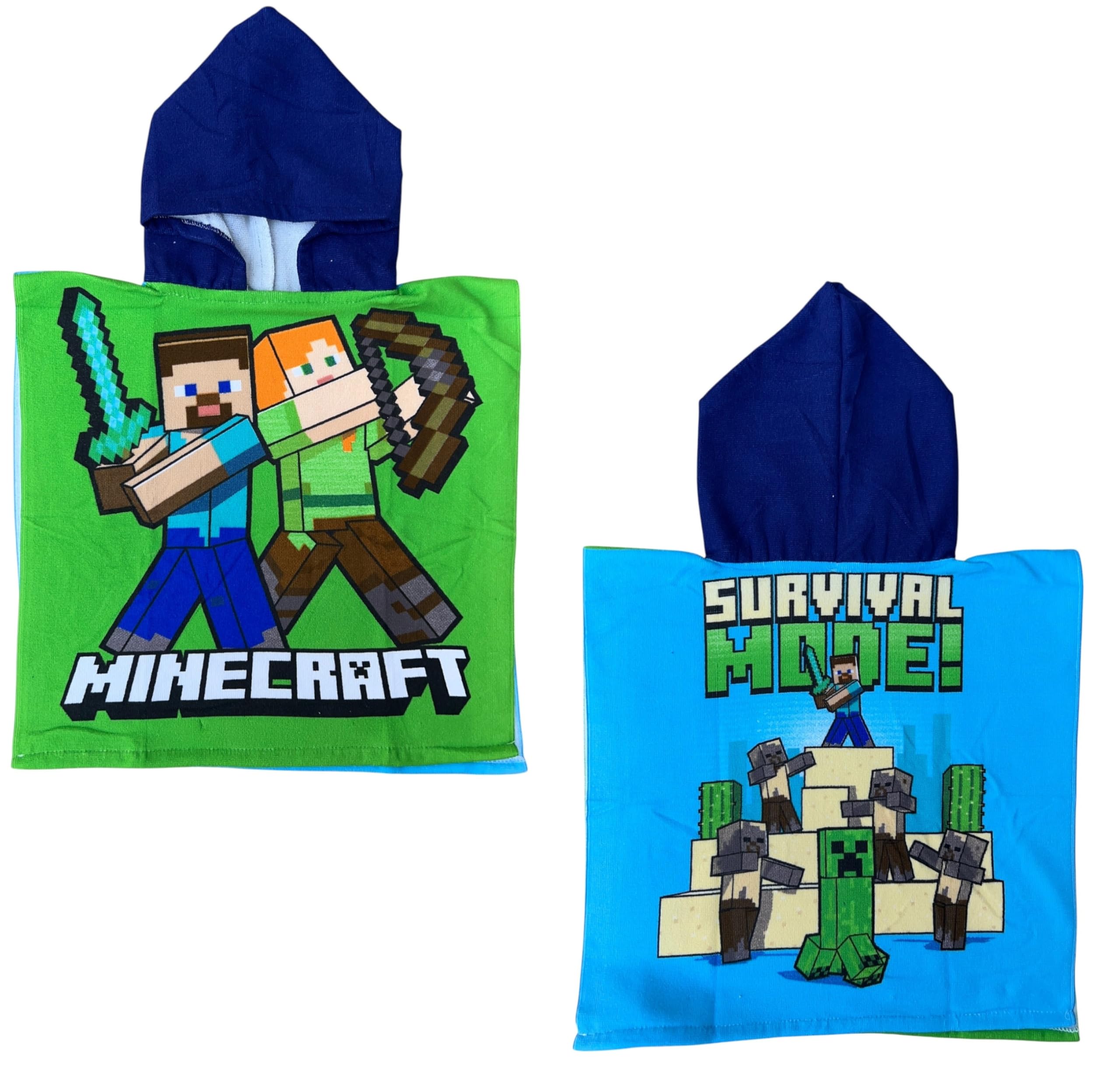 CARTOON Bath Poncho for Children Polyester Microfibre Size 50 x 100 cm Beach Pool, Minecraft, Einheitsgröße