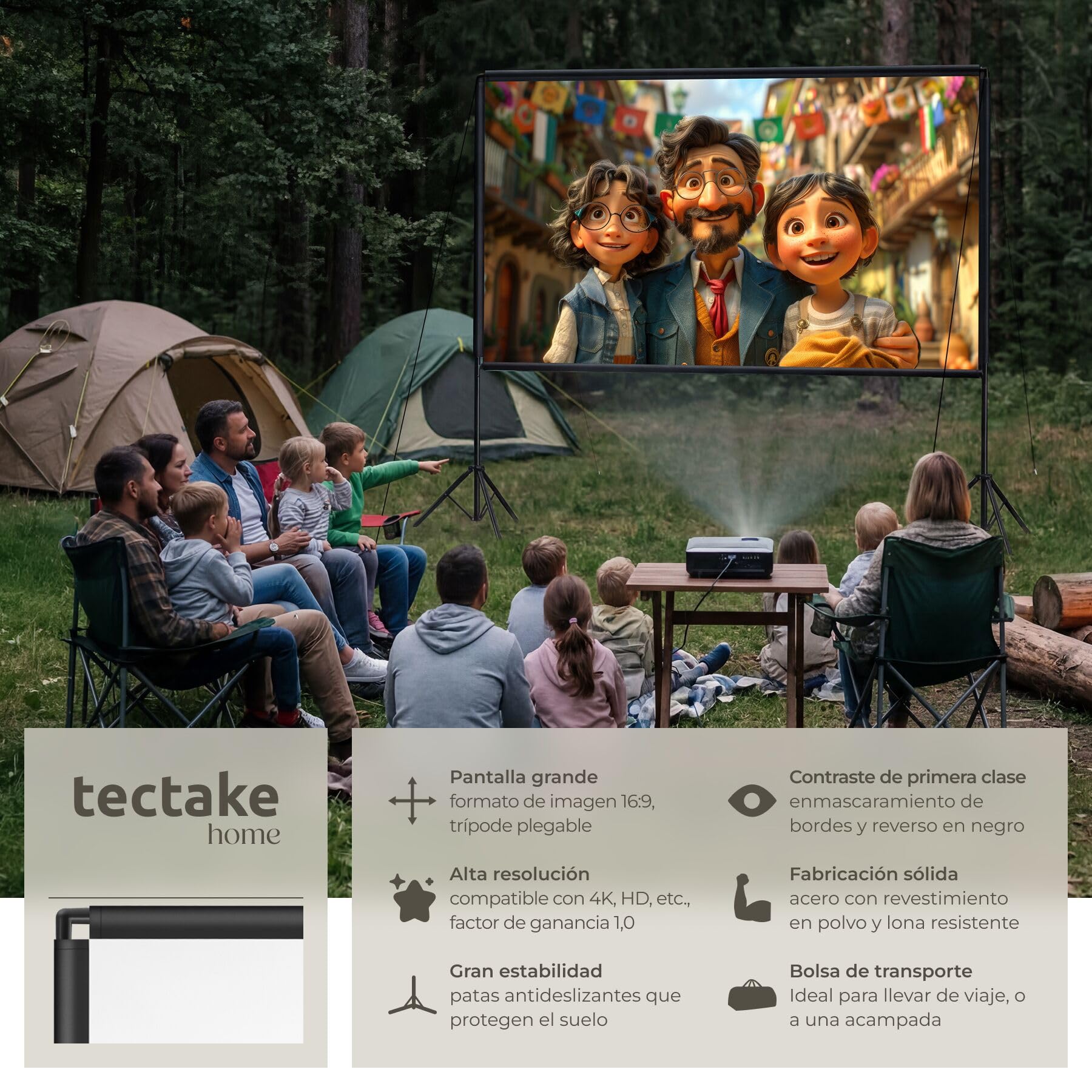 tectake® Pantalla Proyector 101 Pulgadas 16:9 Portátil, Pantalla para Proyector HD, Tela para Proyector Resistente, Plegable, Bolsa de Transporte - 310 x 220 cm