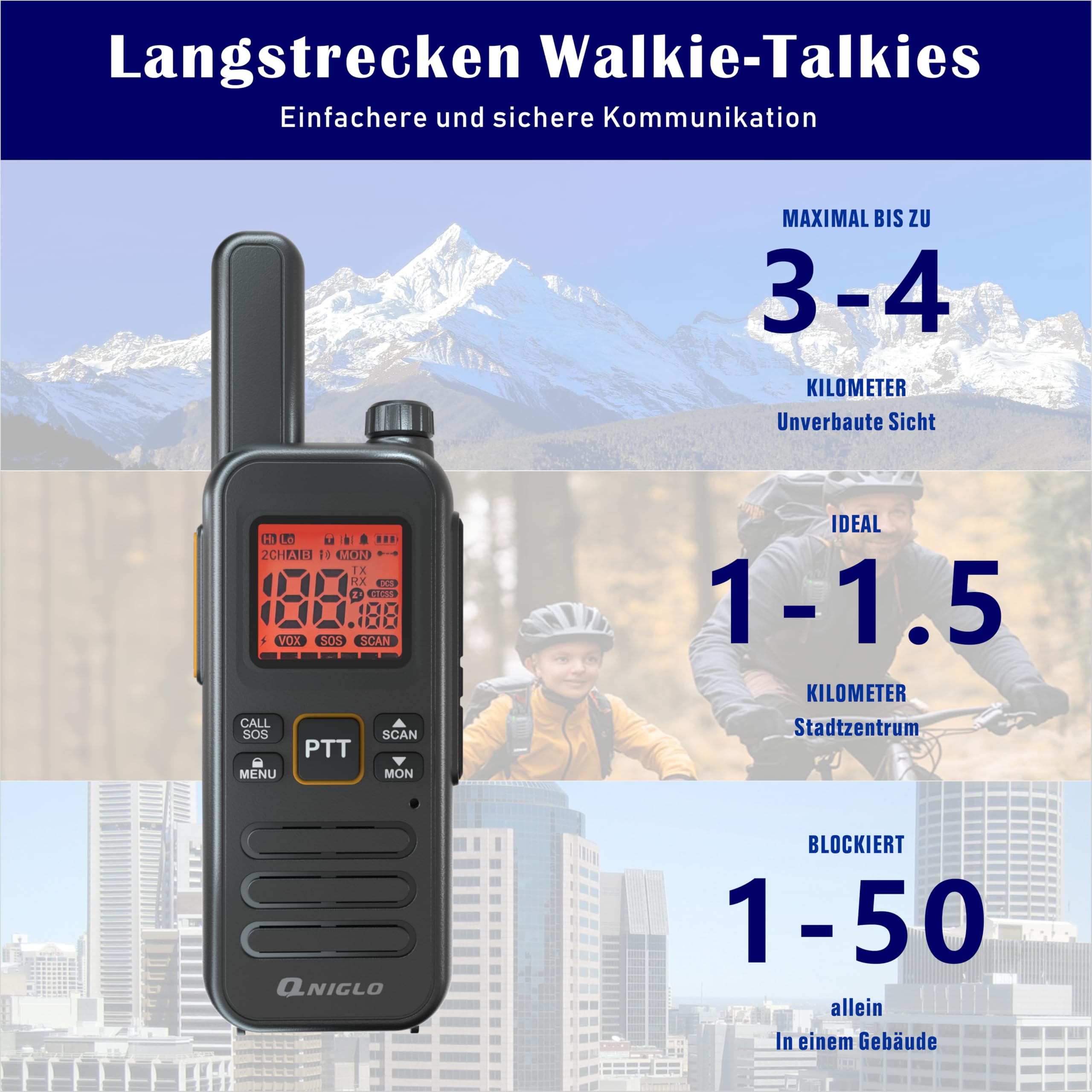 Talkie Walkie PMR446 Longue Portée 5 KM Rechargeable USB-C VOX SOS 2 Pcs