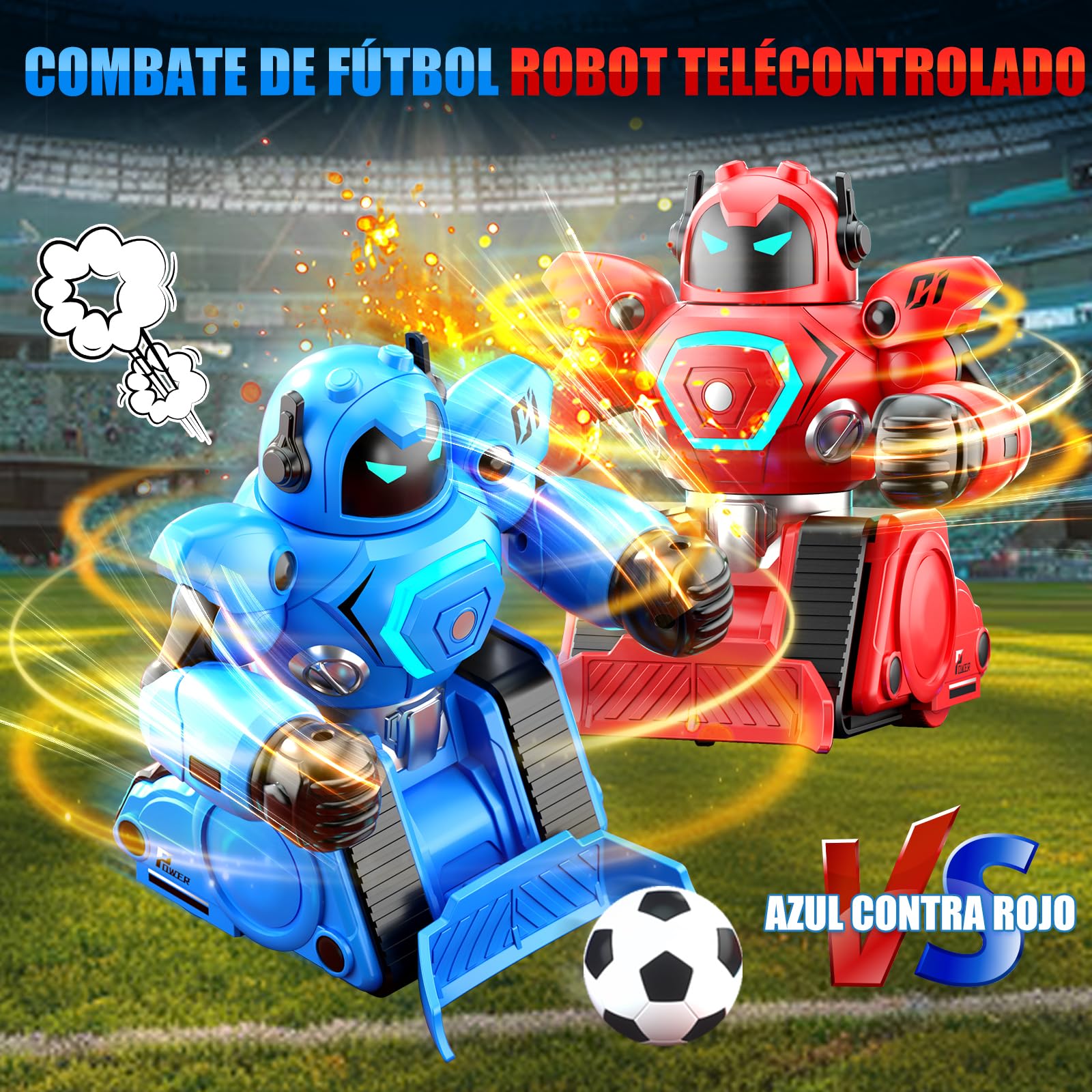 Herenear Robot Kombat Teledirigido con Muñeca Eyectora, 2 Piezas RC Robot Juguete con Luz LED y Música, 360° RobotCombate de Boxeo, Coche de Fútbol Teledirigido Regalos para Niños 6 Años