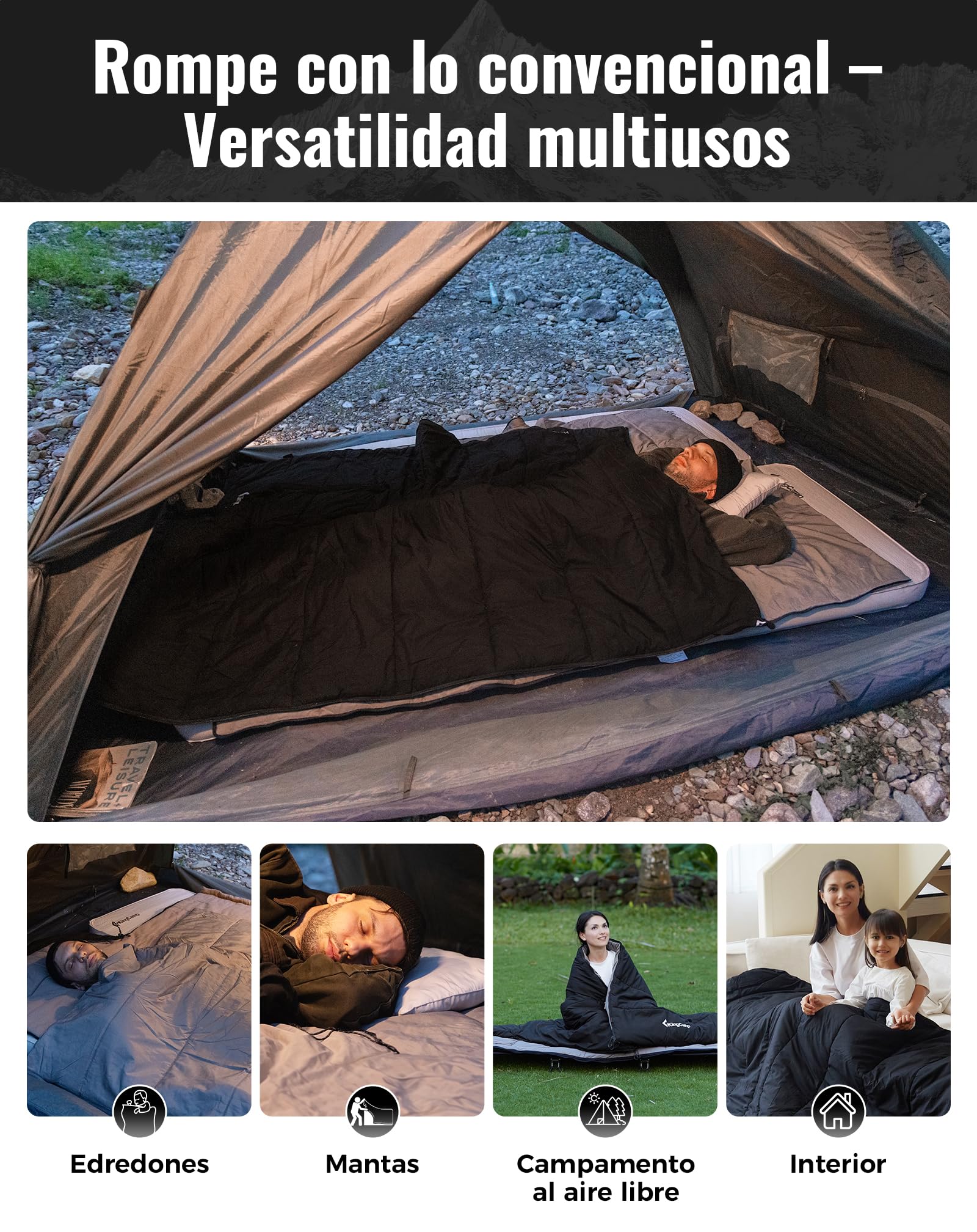 KingCamp Saco De Dormir Para 4 Estaciones Con Manta Extraíble Saco De Dormir De Franela Para Adultos Invierno Camping Interiores Exteriores