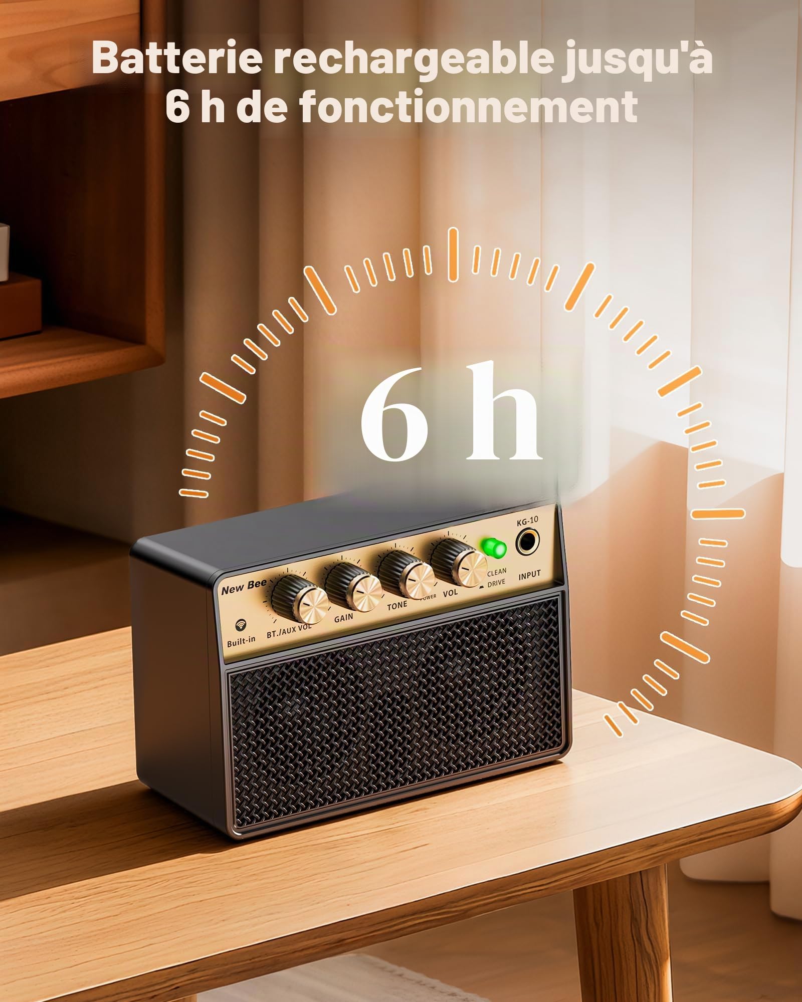 Mini Ampli Guitare, Amplificateur de Guitare Electrique 10W Portable, Rechargeable, Bluetooth et Casque avec Application pour Guitare Électrique, Acoustique