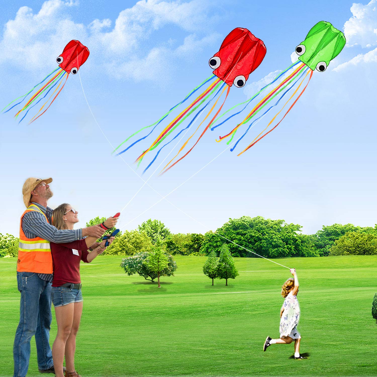 SINGARE Large Octopus Kites, Long Tail Beautiful Easy Flyer Beach Kites, Good Kite for Kids and Adults Easy to Fly(Red+Green) - Image 6