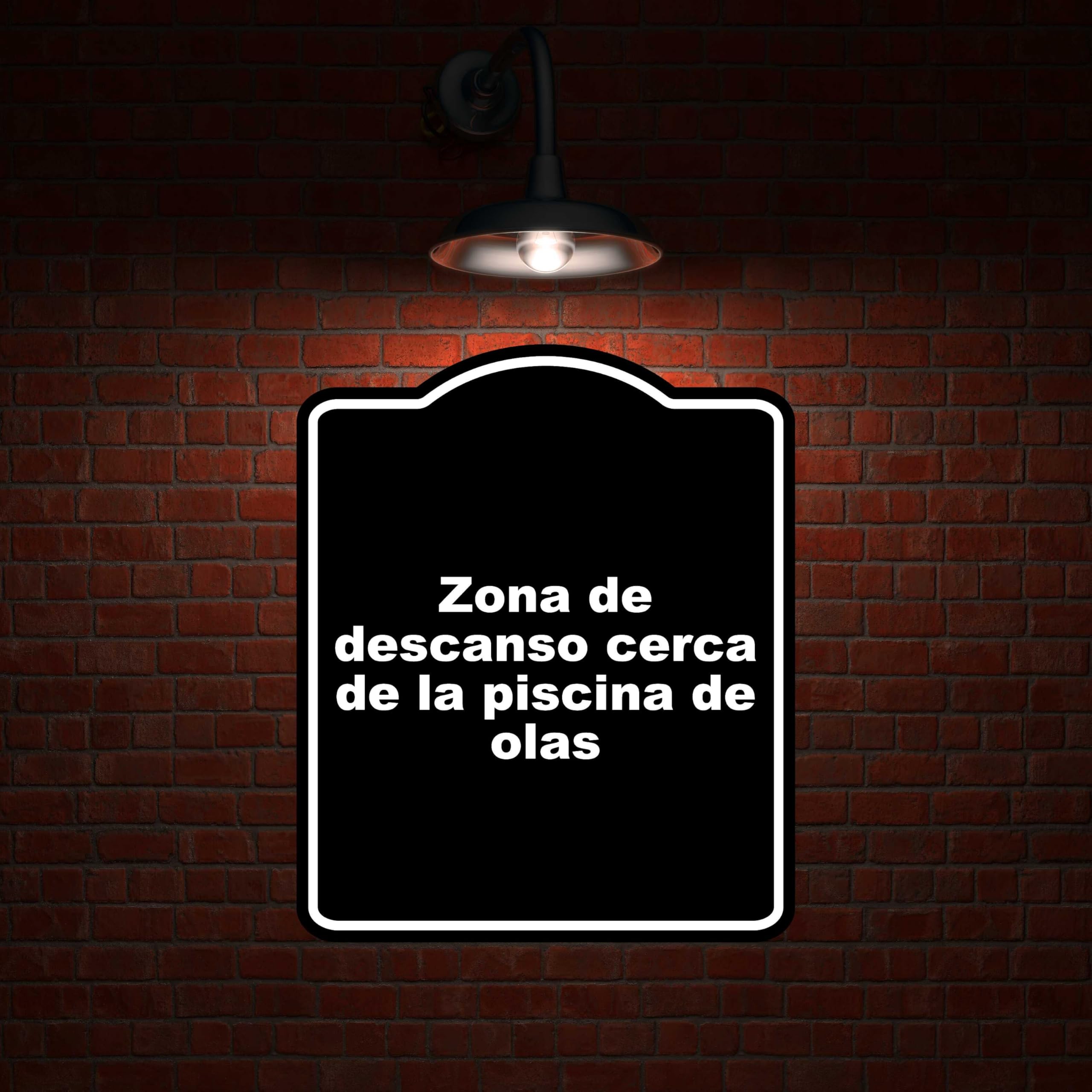 Zona de descanso cerca de la piscina de olas BLACK Aluminum Composite Sign 15 x 18 inches