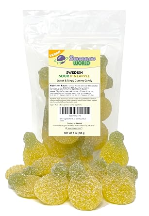 Vegan Swedish Candy Sour Pineapple Candy, Sour Pineapple Gummies, Fruit Shaped Candy 8 Ounce