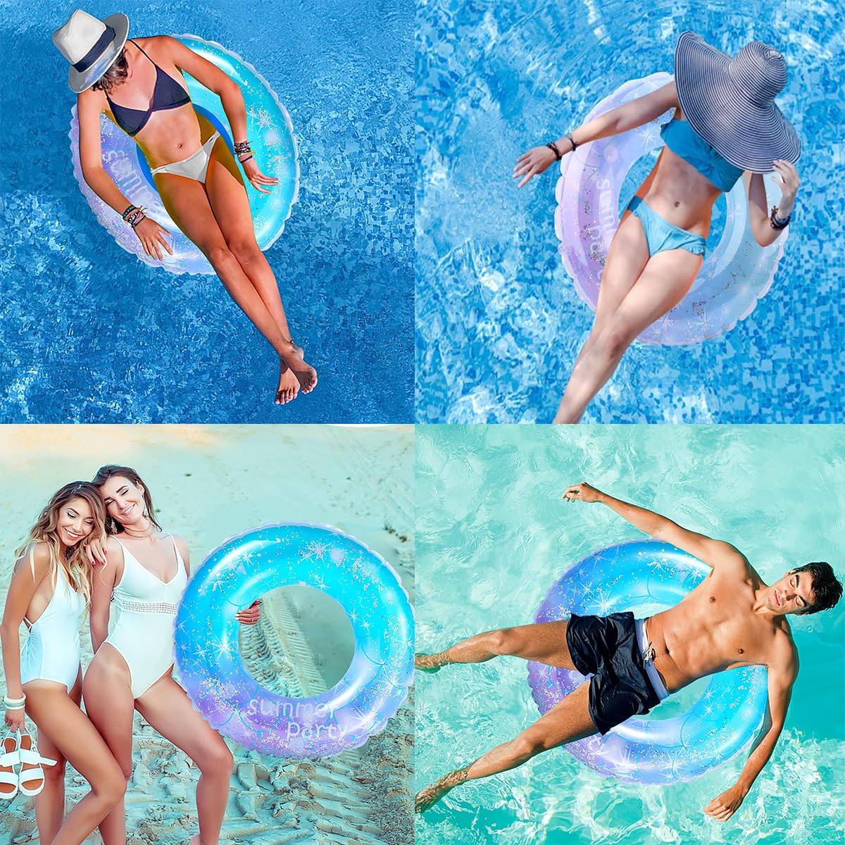 Inflatable Swimming Ring FaJoek Swimming Ring Adults Children Rainbow Sequins Swimming Ring Large Rainbow Swimming Ring Transparent Swimming Ring (Glitter Starry Sky) - Image 4