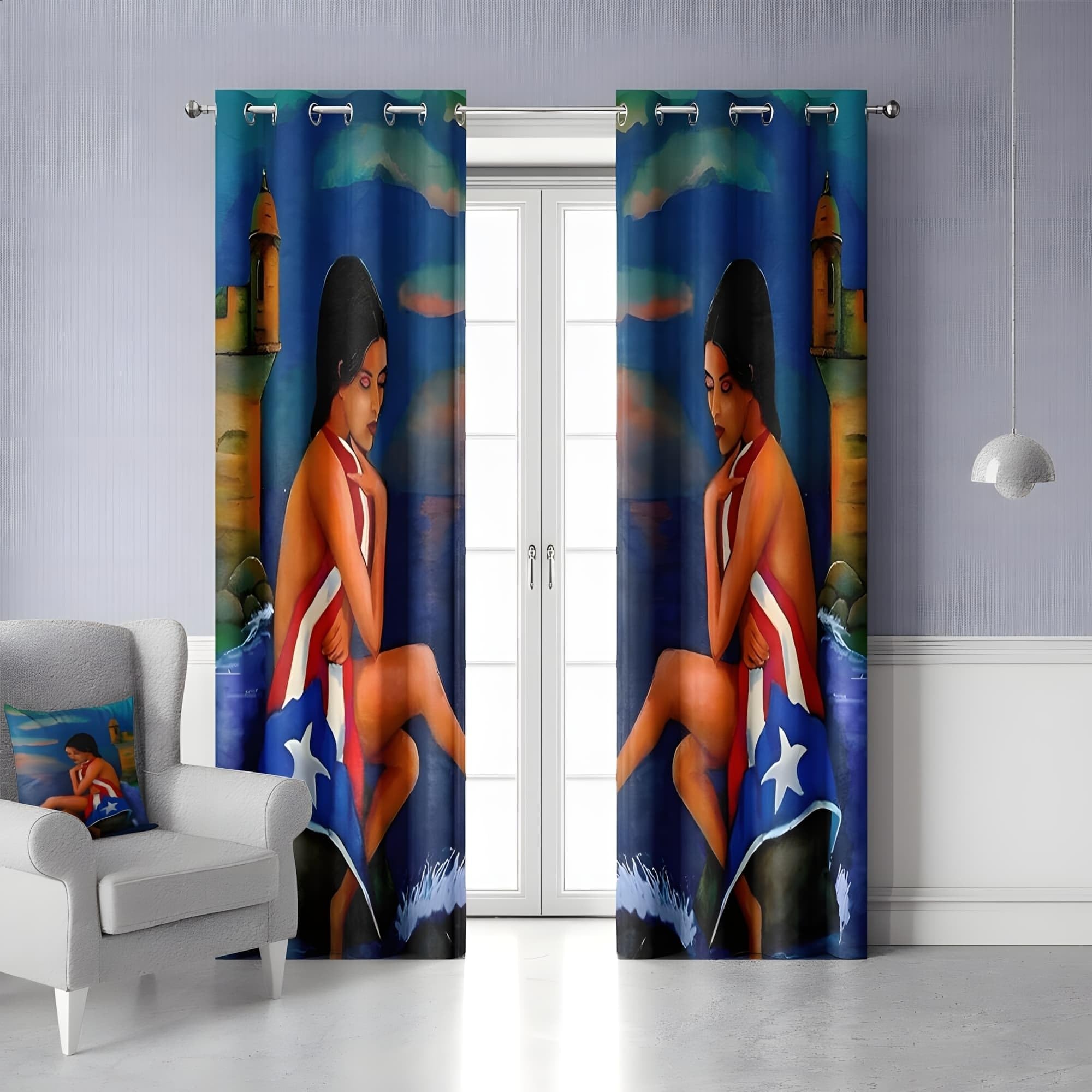 Rideau occultant thermique artistique 140x300cm lot de 2 pour cuisine