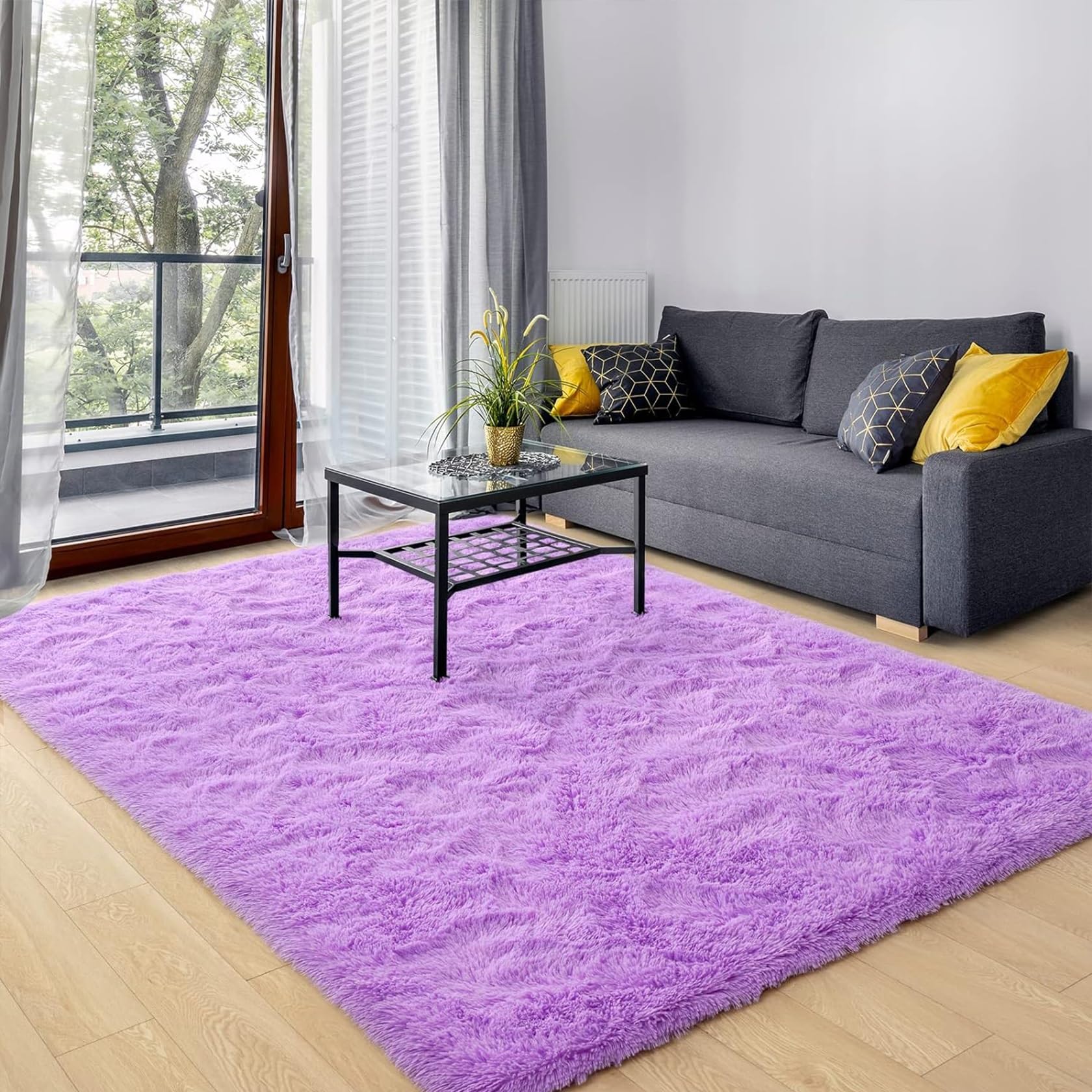 Tapis de salon shaggy lavable pourpre pour sécuriser et embellir le sol