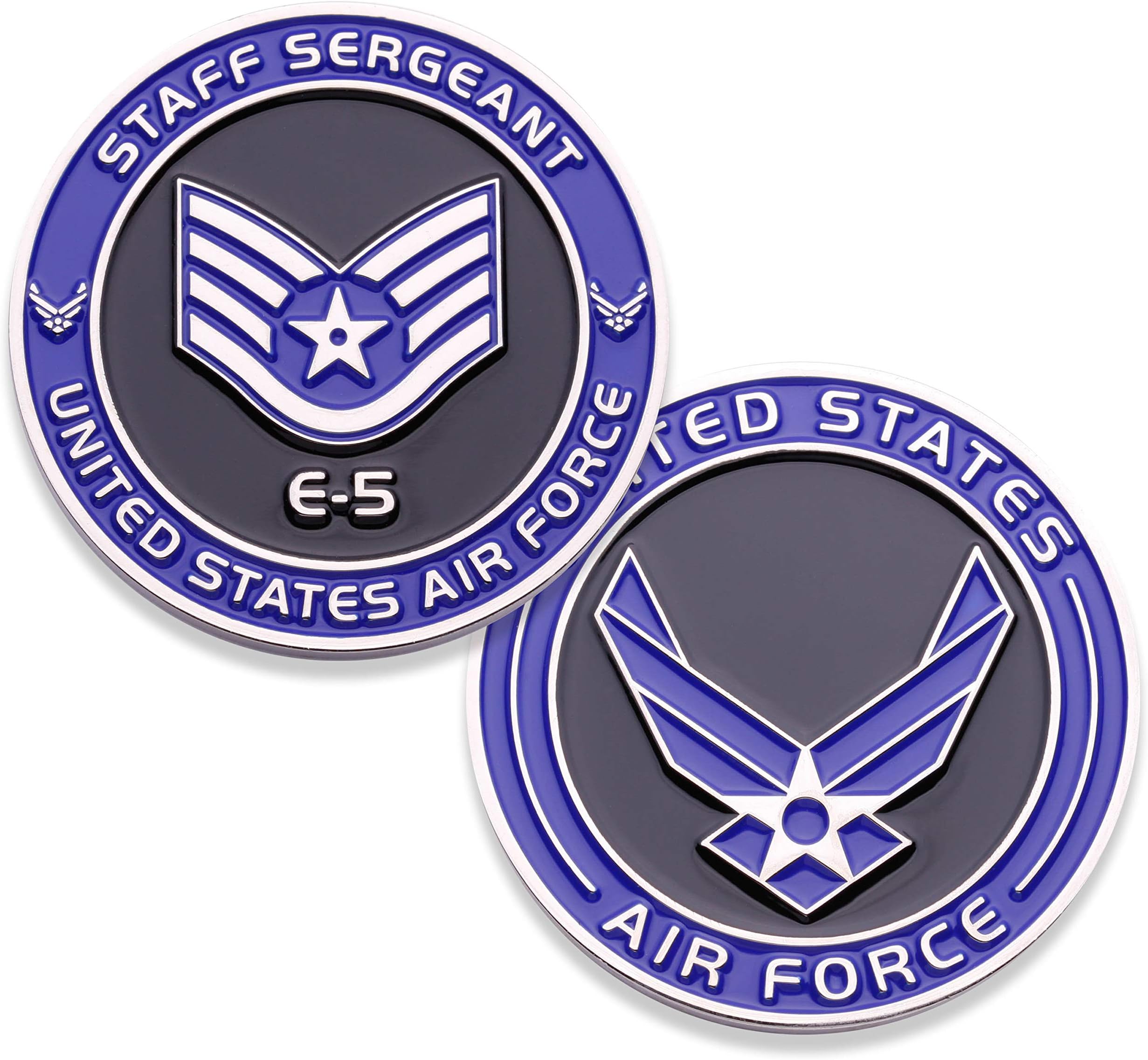 Air Force Staff Sergeant E5 Challenge Coin! United States Air Force Staff Sergeant Rank Military Coin. E-5 USAF Challenge Coin! Designed by Military Veterans - Officially Licensed Product!