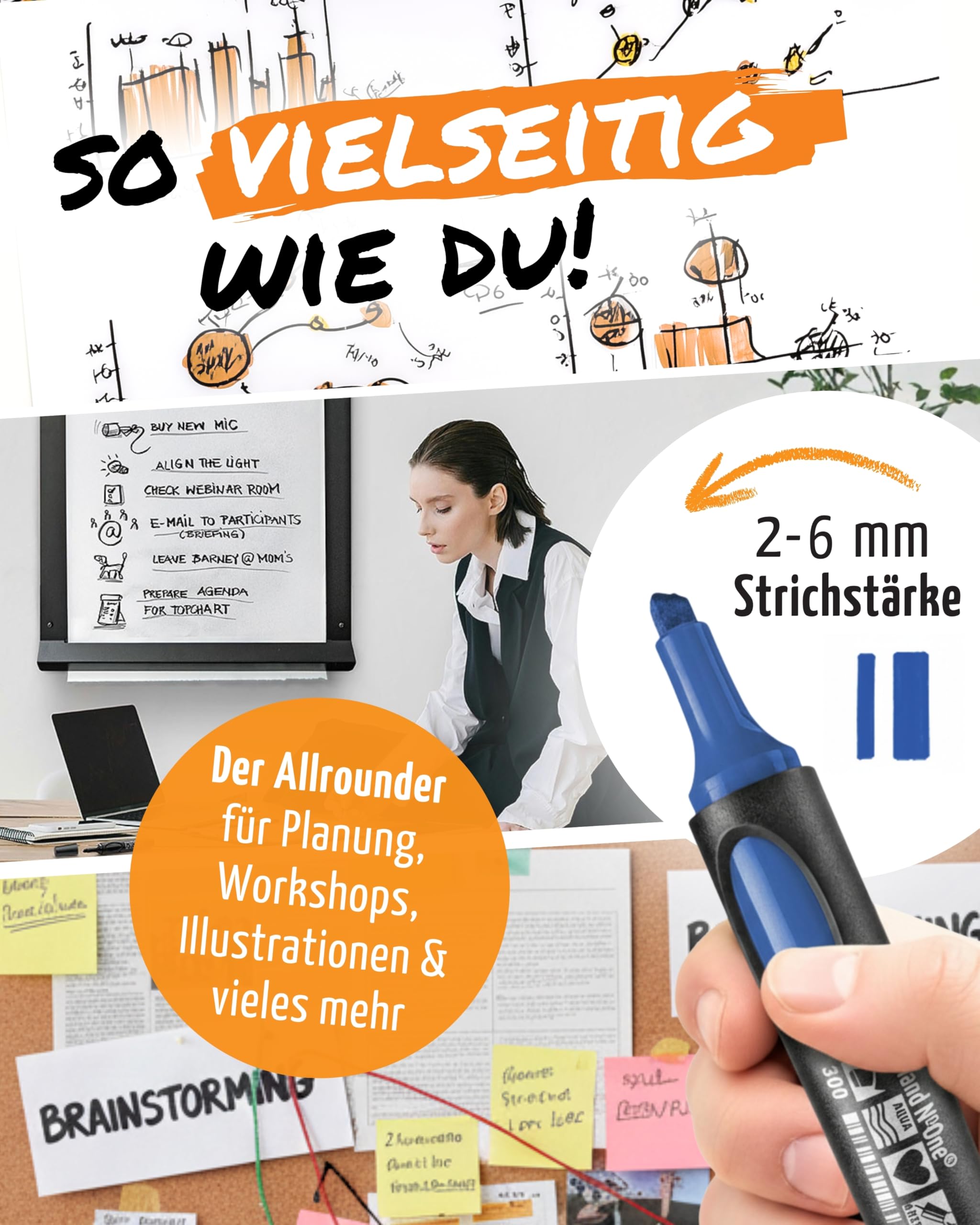 Neuland No.One® Flipchartmarker I Mehrfarbiges 8er Set mit Keilspitze 2-6mm I Nachfüllbarer Marker für Trainer, Moderatoren & Coaches I Ergonomischer & langlebiger Flipchartstift