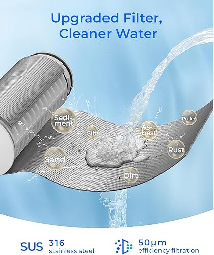 Miniatura 4 de Waterdrop Filtro de sedimentos giratorio, sistema de filtro de agua reutilizable para toda la casa, sistema de prefiltro desechable para agua de