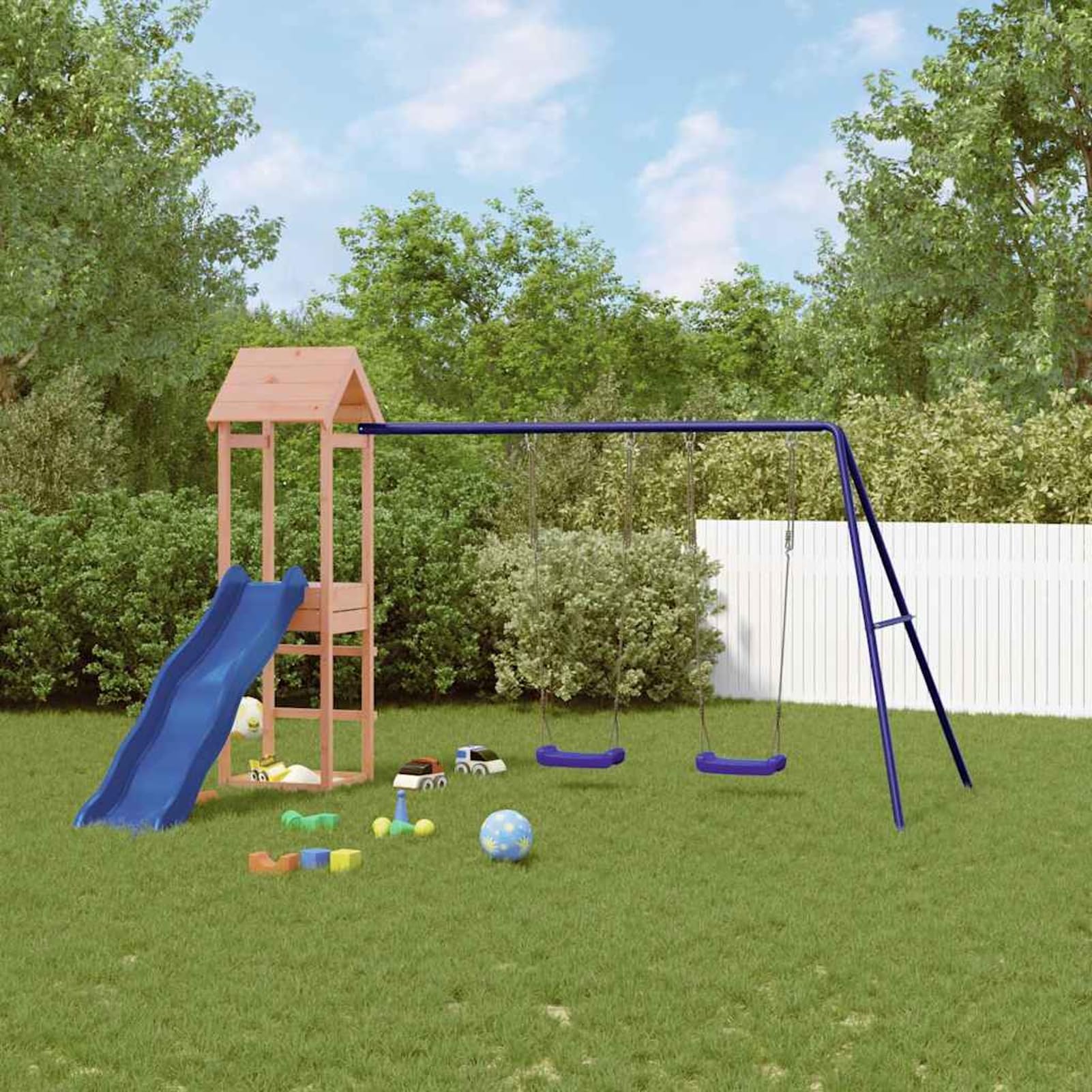 Gecheer Set da gioco esterno in legno massello di Douglas, struttura robusta con altalena e scivolo, parco giochi per bambini da giardino