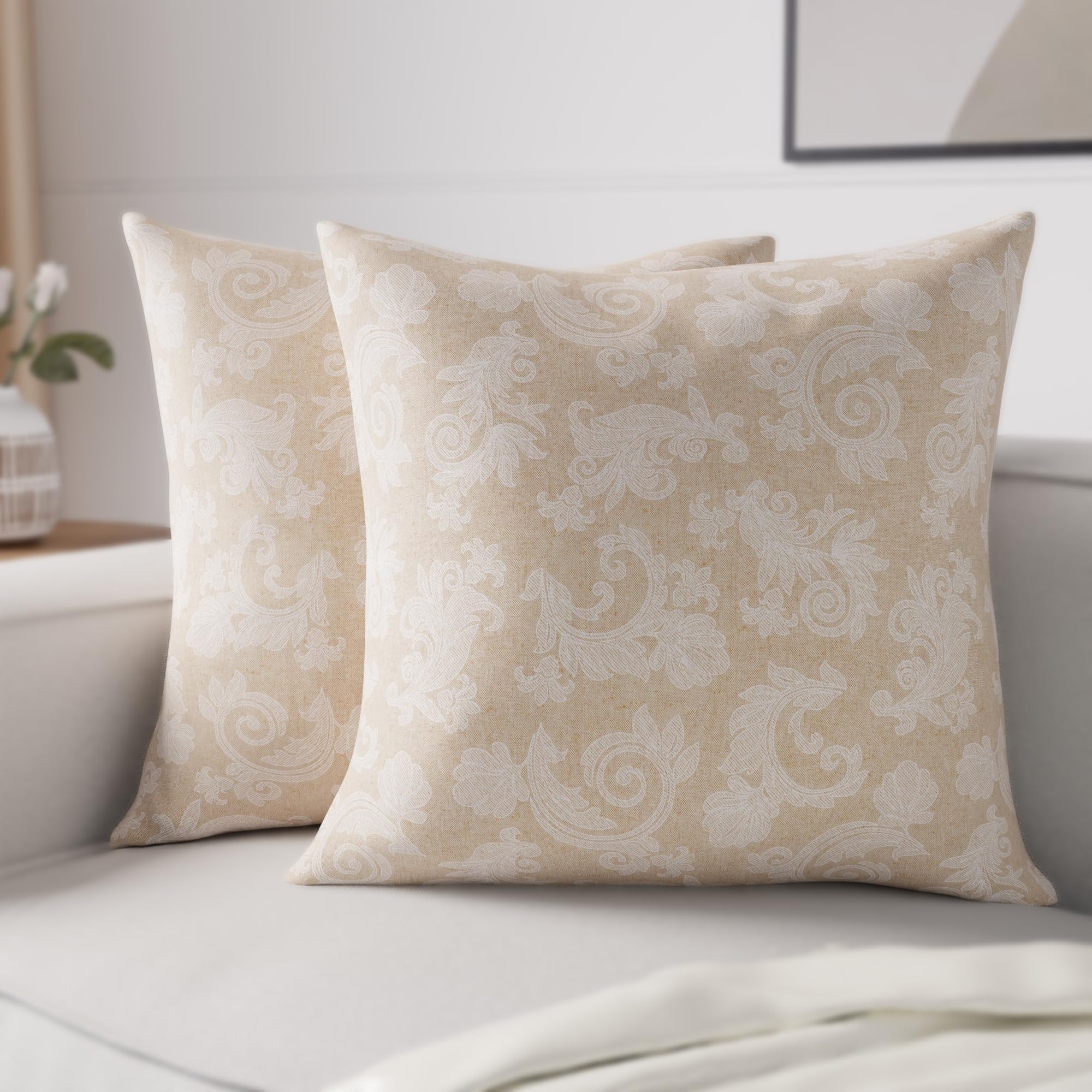 Encasa XO Chambray Cotton Floral Cushion Covers | Red (Set of 2) I 16"x16" (40x40 cm) I Covers Only, No Insert I Decorative Floral Square Pillowcase I Machine Washable-image-15