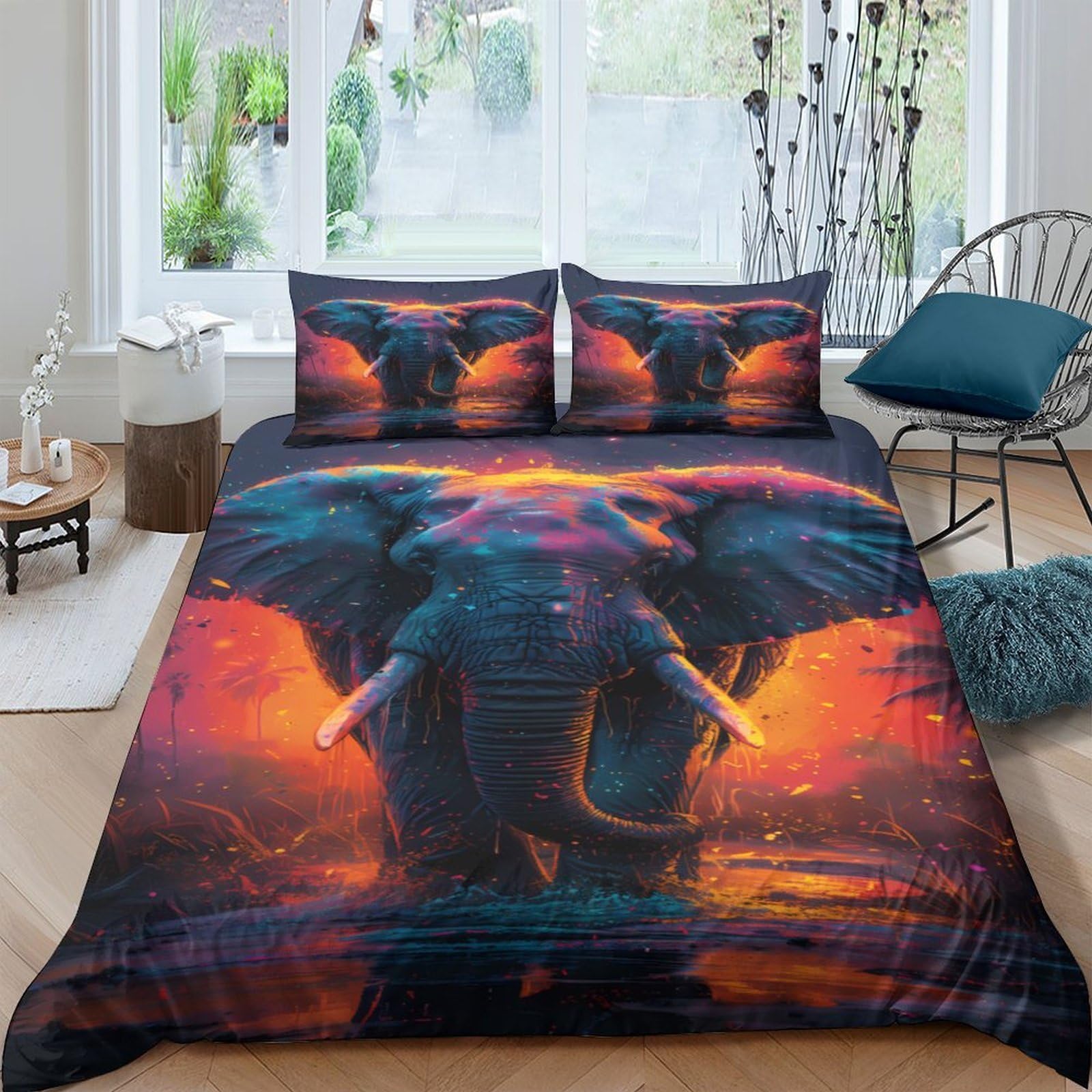 Ctjqhvkz Style-10 3D Printed Sunset Elephant Fitted Sheet Microfiber Soft Anti-Slip Jungle Bed Cover For Bedroom Guestroom Decor Single（135X200cm）