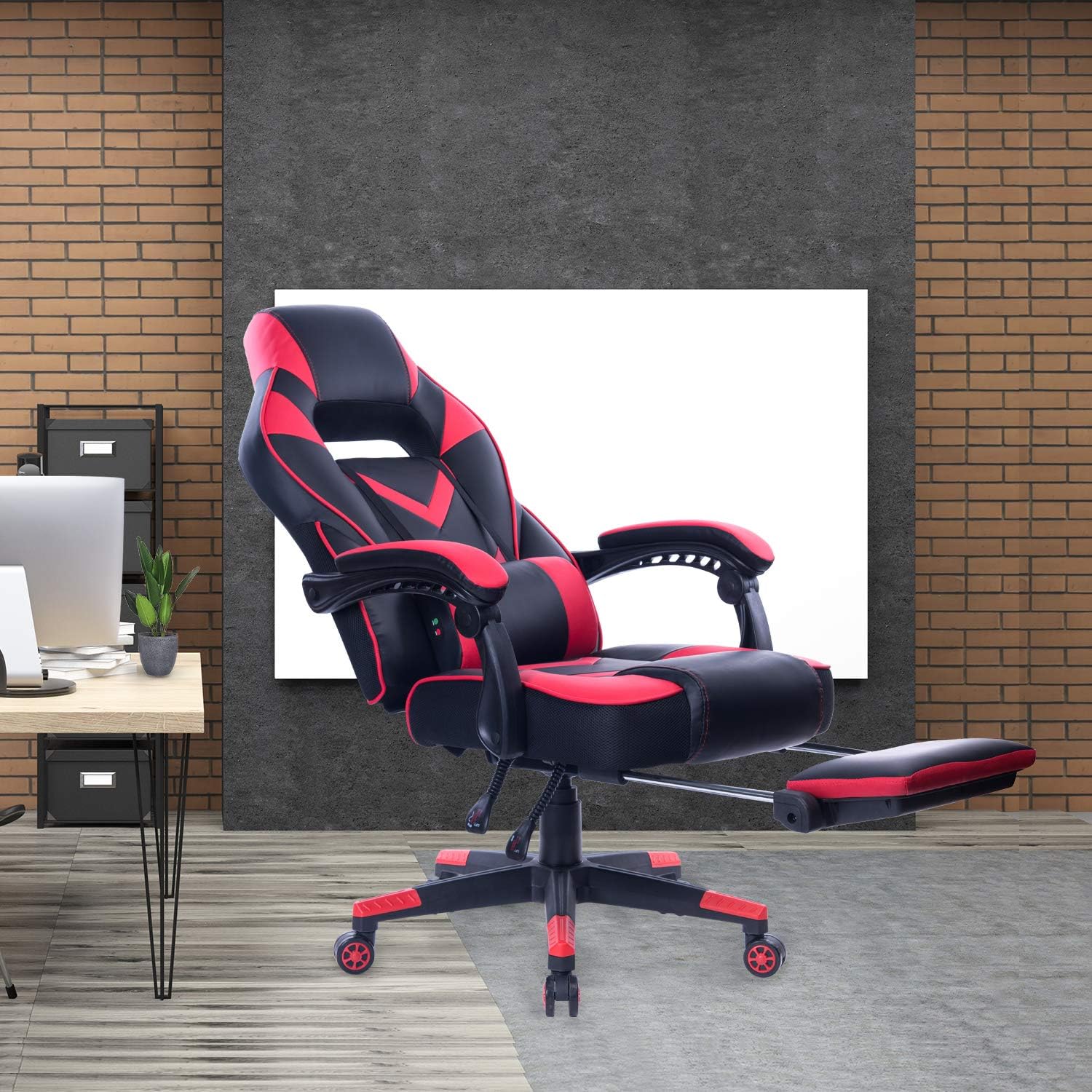 HEALGEN Big and Tall Gaming Chair with Footrest PC Computer Video Game Chair Racing Gamer Pu Leather Chair High Back Swivel Executive Ergonomic Office Chair with Headrest Lumbar Support Cushion (67-3T1S-P5YD)