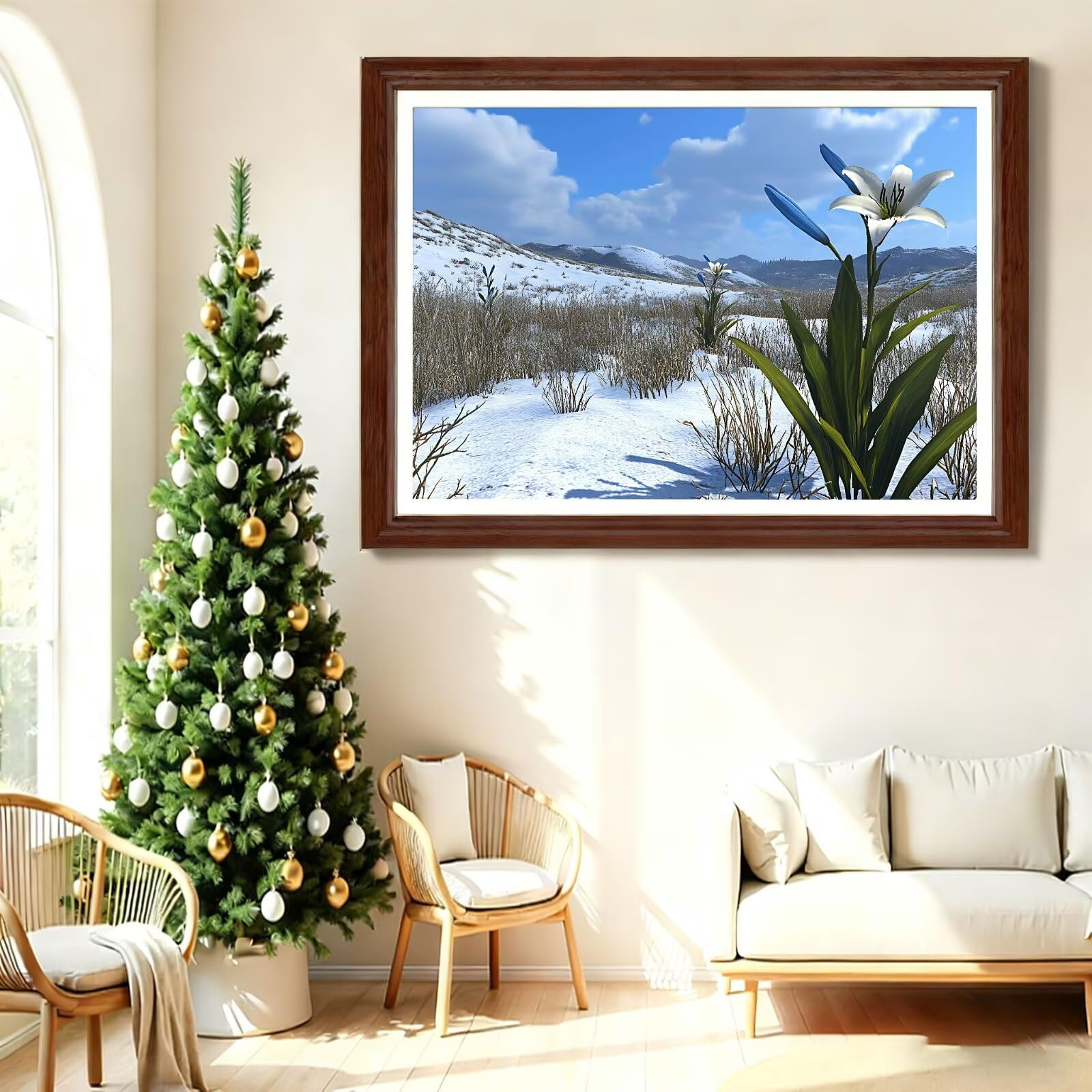 Diamond Painting Inverno Fiori, Fai-da-te Strass a Punto Croce Ricamo Kit, Diamond Painting Kit Completo per Hobby Creativi Adulti, Mosaico Artigianato, Dipinti Decorazioni Casa 100x150cm Z-l-342