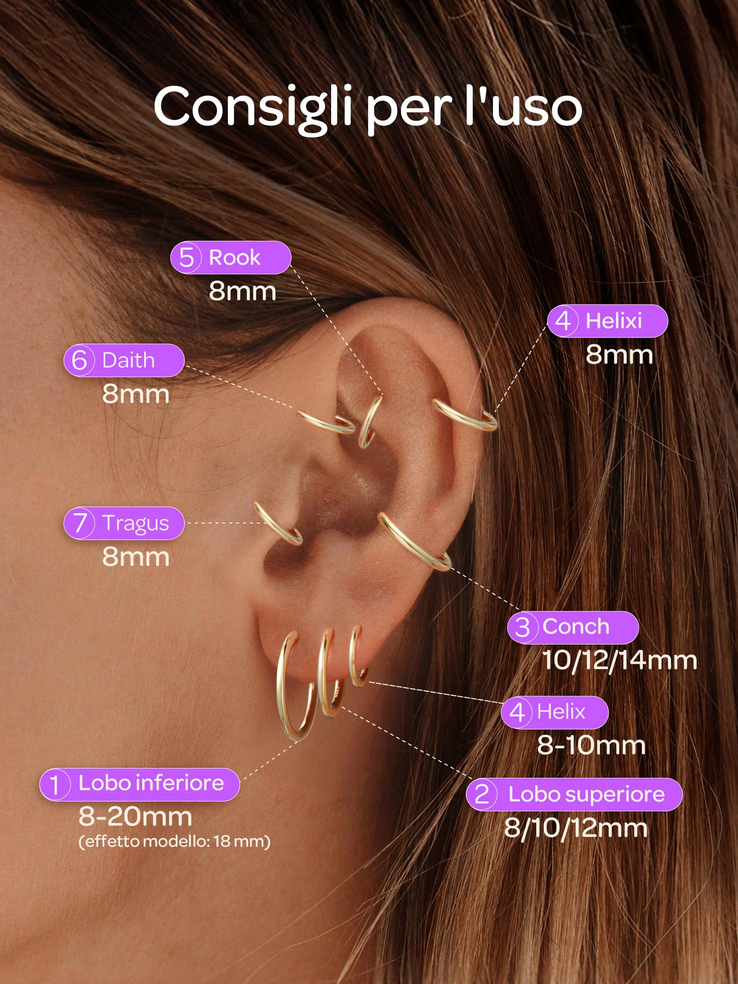 ChicSilver 8-20mm Orecchini a Cerchio Donna Argento 925 Nero Oro Rosa | argento 925 delicato sulla pelle e anallergico; design semplice e classico, brillante, elegante,intramontabile e versatile
