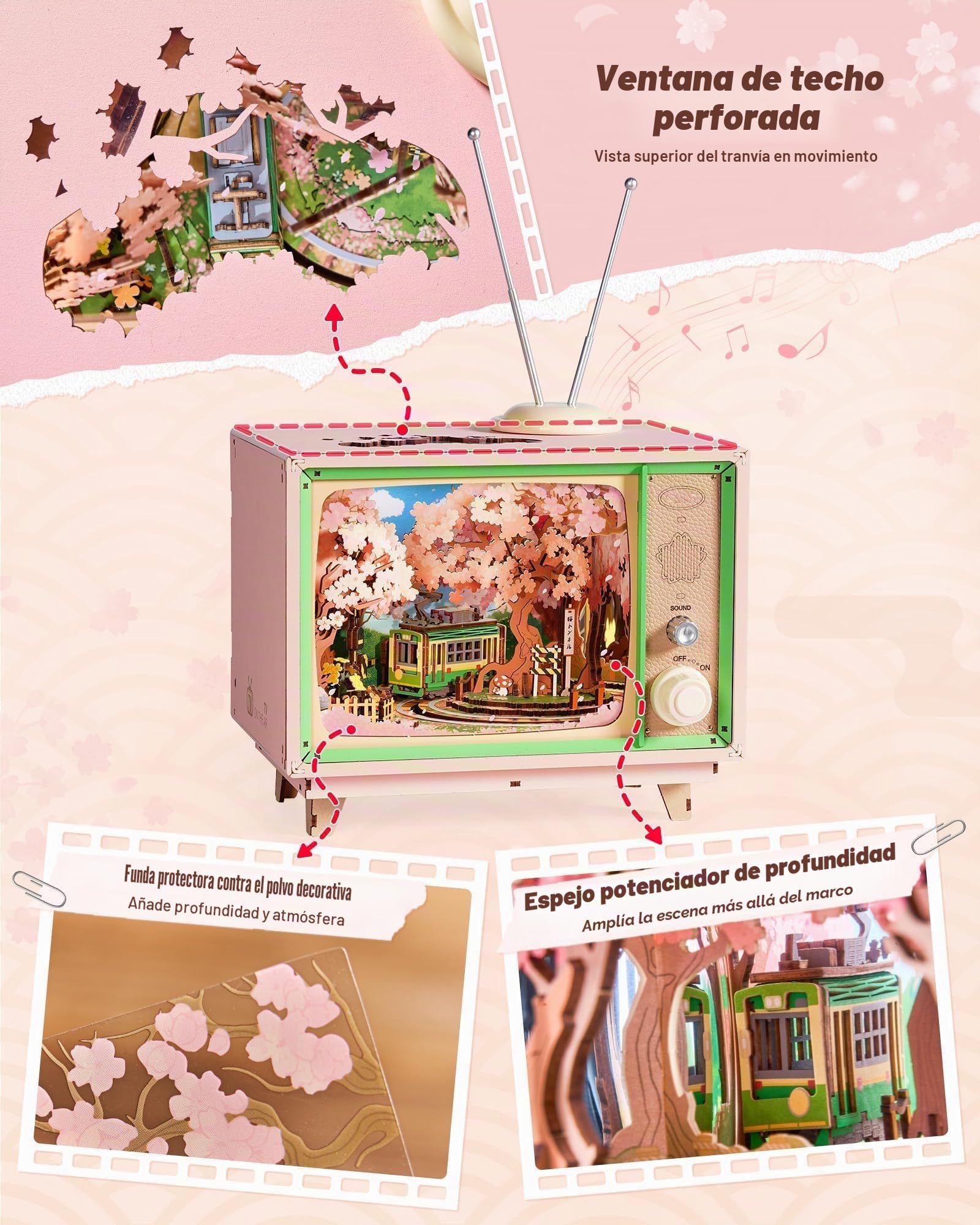 ROBOTIME Puzzle 3D de Madera Caja de Música Sakura Dreamy Tour, Maquetas para Construir Adultos con Luces y Música Clásica, Decoración del Hogar, Regalo Creativo para Mujeres y Niñas