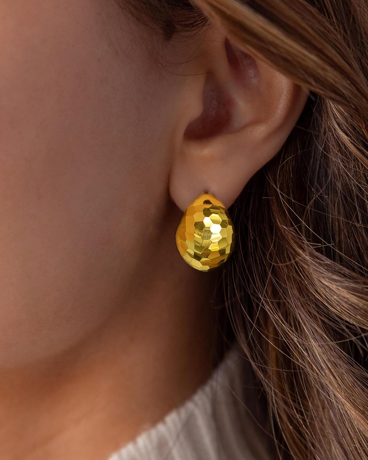 Gold Chunky Earrings for Women Trendy, 14K Gold Plated Dainty Disco Earrings Statement Minimalist Hypoallergenic Stud Earrings Gifts for Her Mom - Image 4