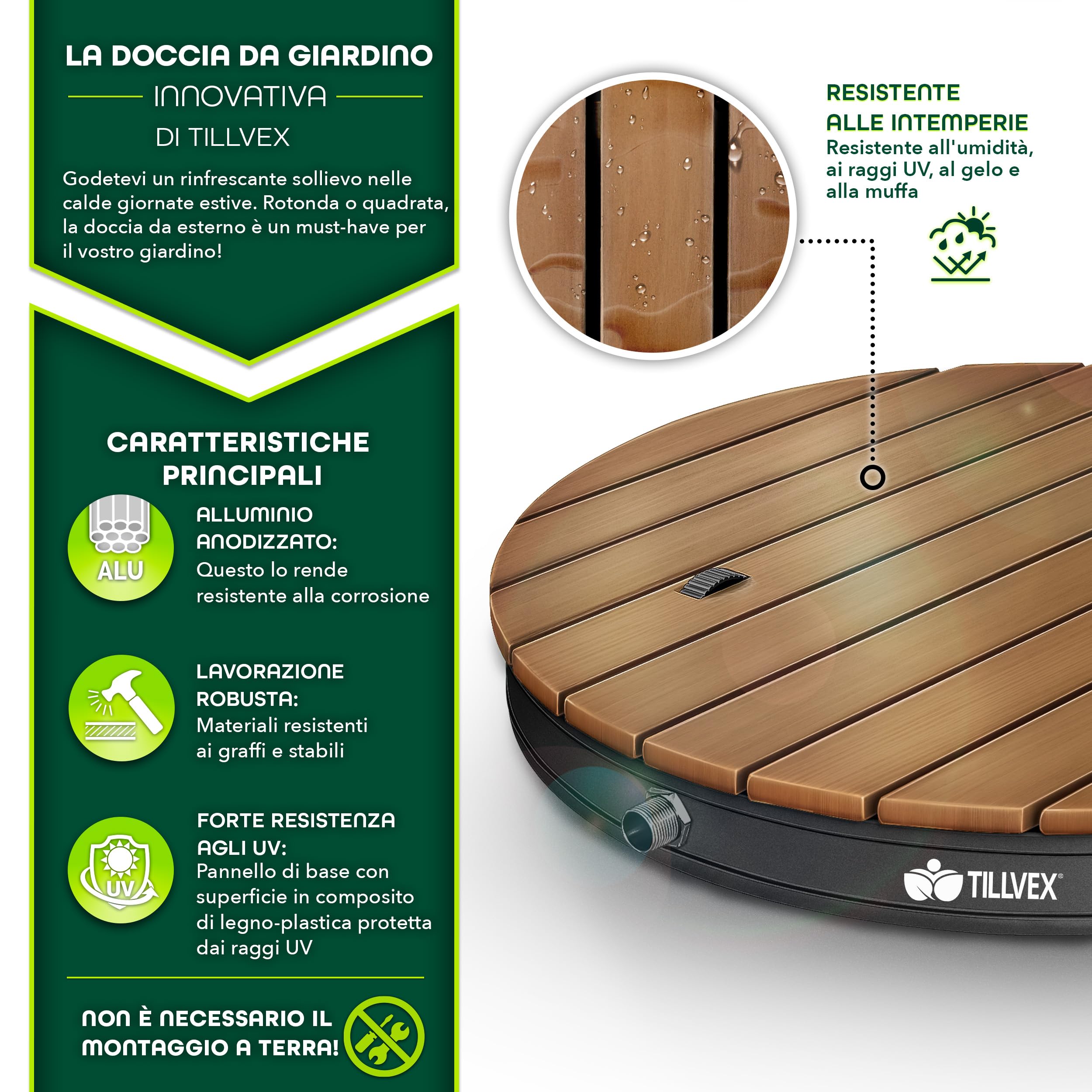 tillvex® Doccia da Giardino Outdoor Fino a 4 m di Altezza della Fontana | Doccia a Pavimento con Pedale | Doccia Esterno Antiscivolo | Doccia da Sauna, Campeggio (Antracite - Rotondo)