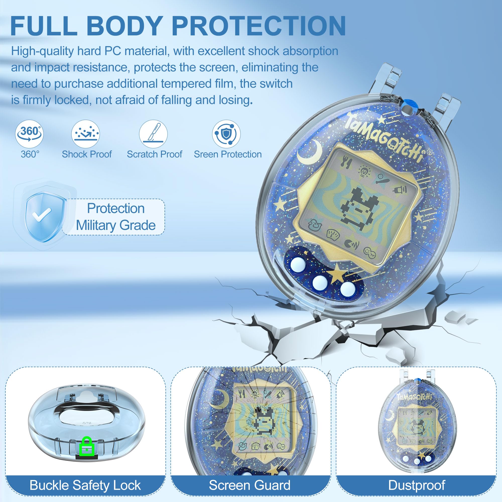 SGHLDE Schutzhülle für Tamagotchi, transparent, hartes Polycarbonat, sturzsichere Schutzhülle, transparent, tragbar, Aufbewahrungskoffer für Tamagotchi-Originalzubehör, integrierter Flip-Top