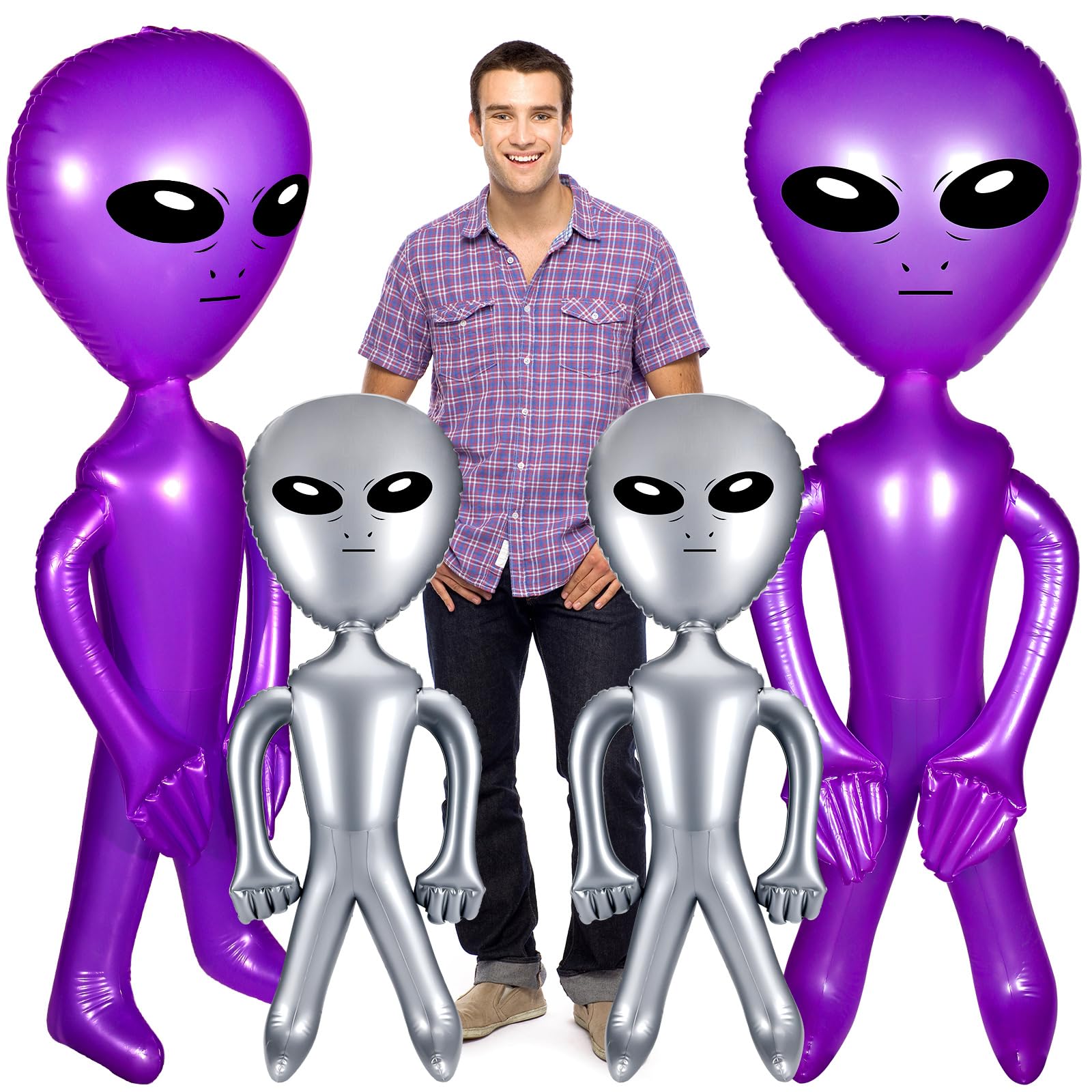 Zhanmai 4 Pcs 63/35 Inch Halloween Giant Alien Inflatable Jumbo Blow up Green Alien for Halloween Party Photo Prep Decor Theme Birthday Party Favors(