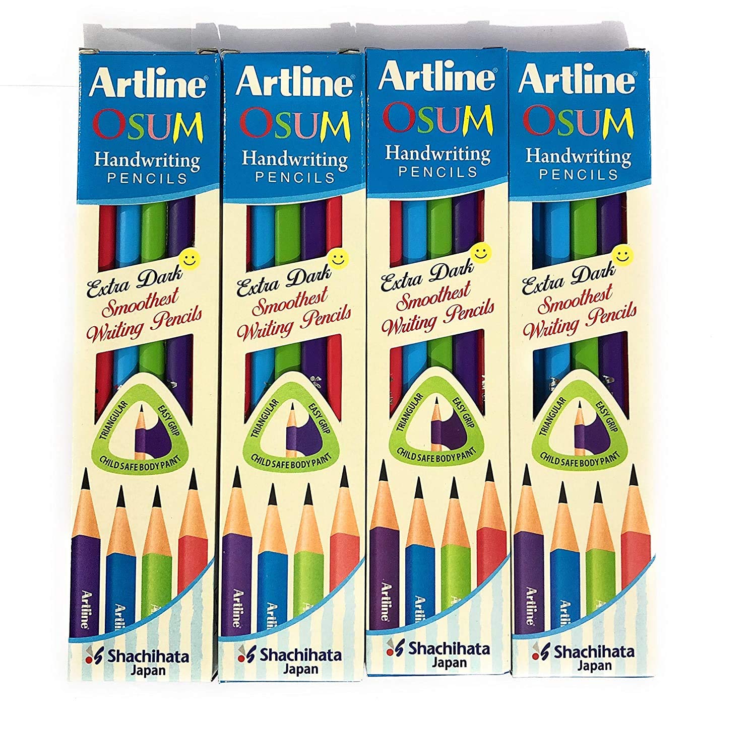 artlineOSUM Extra Dark & Smooth Handwriting Pencil | Triangular Shape | Lightweight With Comfortable Grip | Free Eraser & Sharpener Inside | Set Of 10 x Pack Of 5
