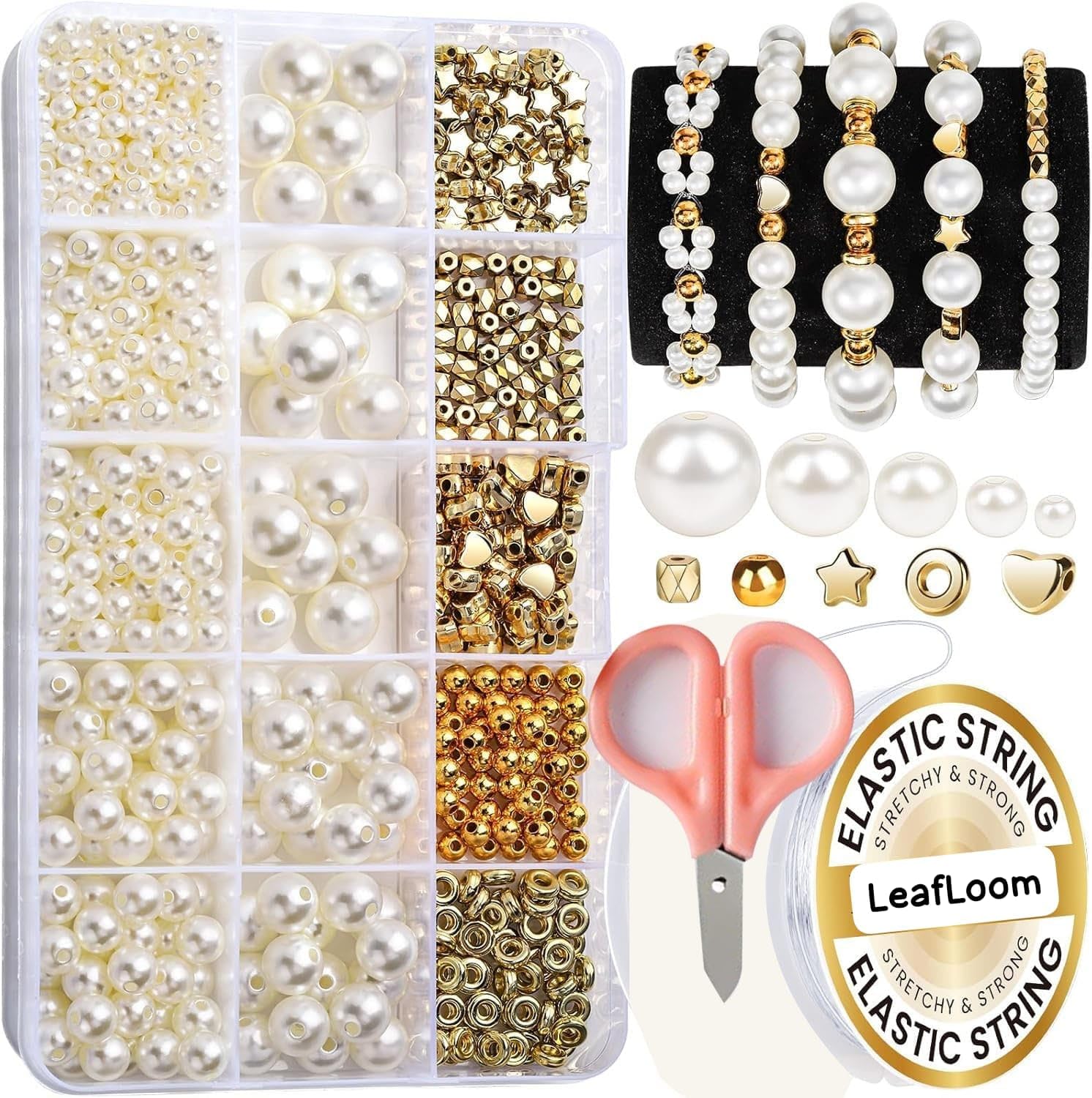 LeafLoom Pearl Beads for Bracelets, 720PCS Bracelet Making Kit, DIY Pearls Beads, Round Plastic Beads, Jewelry Making Kit