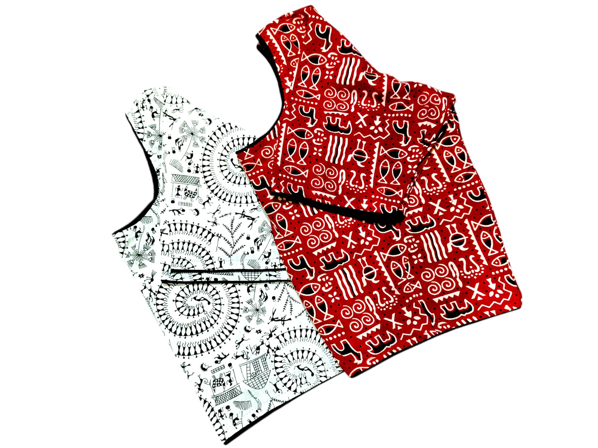 Pure Cotton Round Neck Blouse | Printed Readymade Top for Sarees | Short Sleeve, Soft-image-36