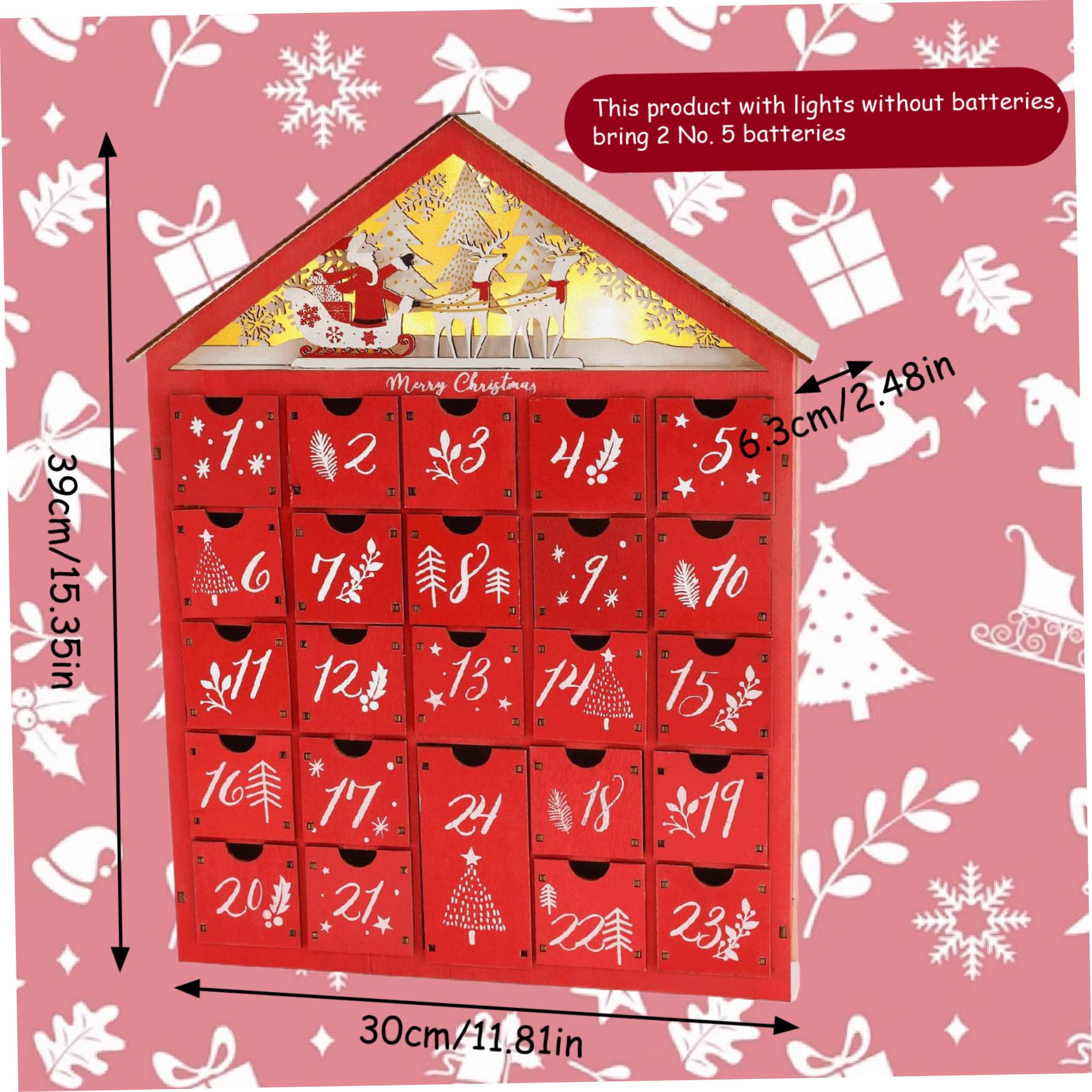 Decorazioni natalizie Calendario dell'avvento natalizio con 24 cassetti di stoccaggio calendario Avvento in legno con albero e case fai -da -te per adulti per bambini decorazioni