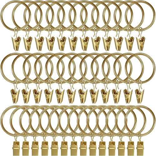 Miniatura 20 de Paquete de 40 anillos de cortina de bronce con clips, ganchos de cortina, ganchos de clip para colgar cortinas, lazos, sombreros, anillos de cortina
