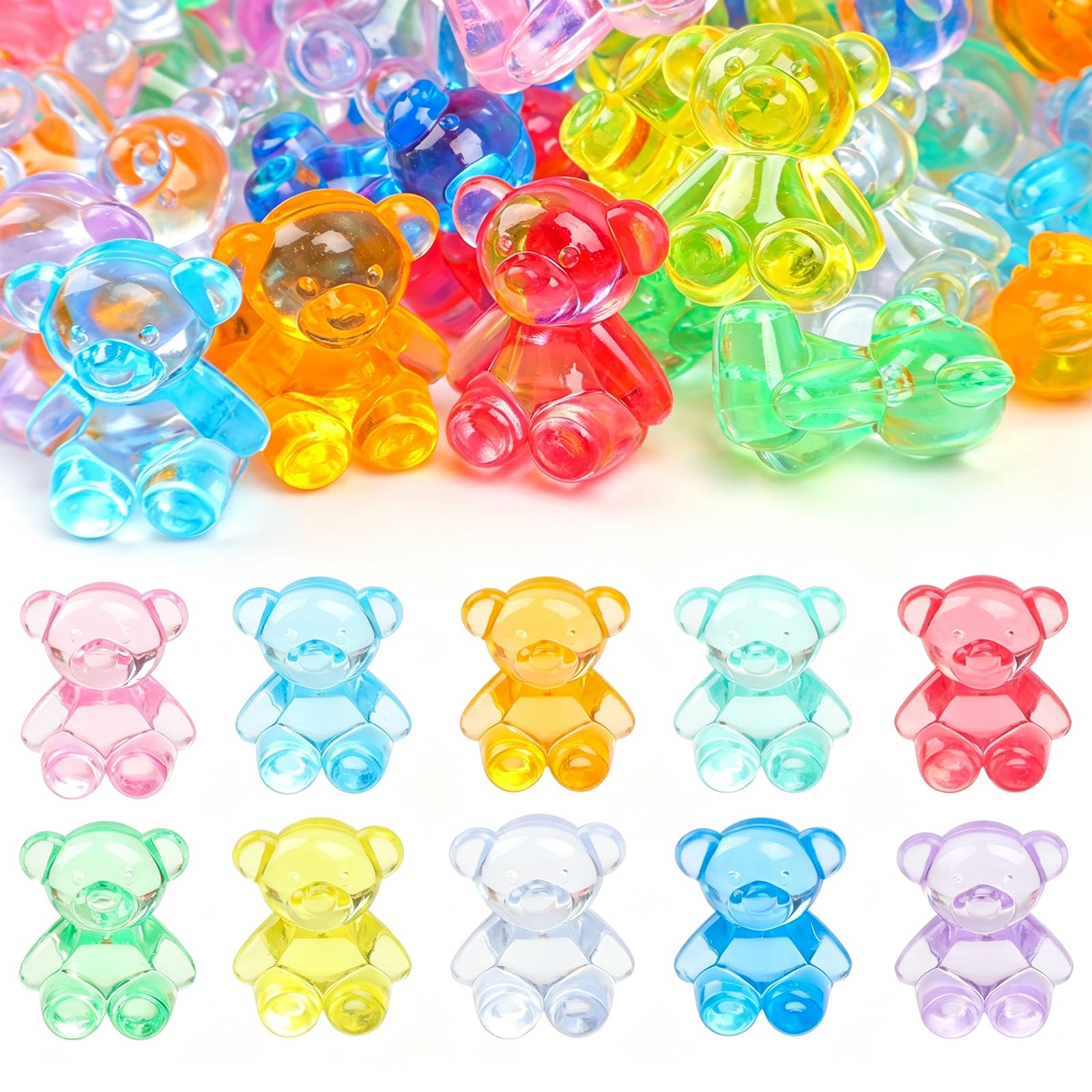 Yonseng 200pcs Bear Mini Figurines Mini Acrylic Bears Colorful Mini Resin Animals Bulk Small Plastic Miniatures for Crafts Vase Fillers Dollhouse Decoration Party Favors