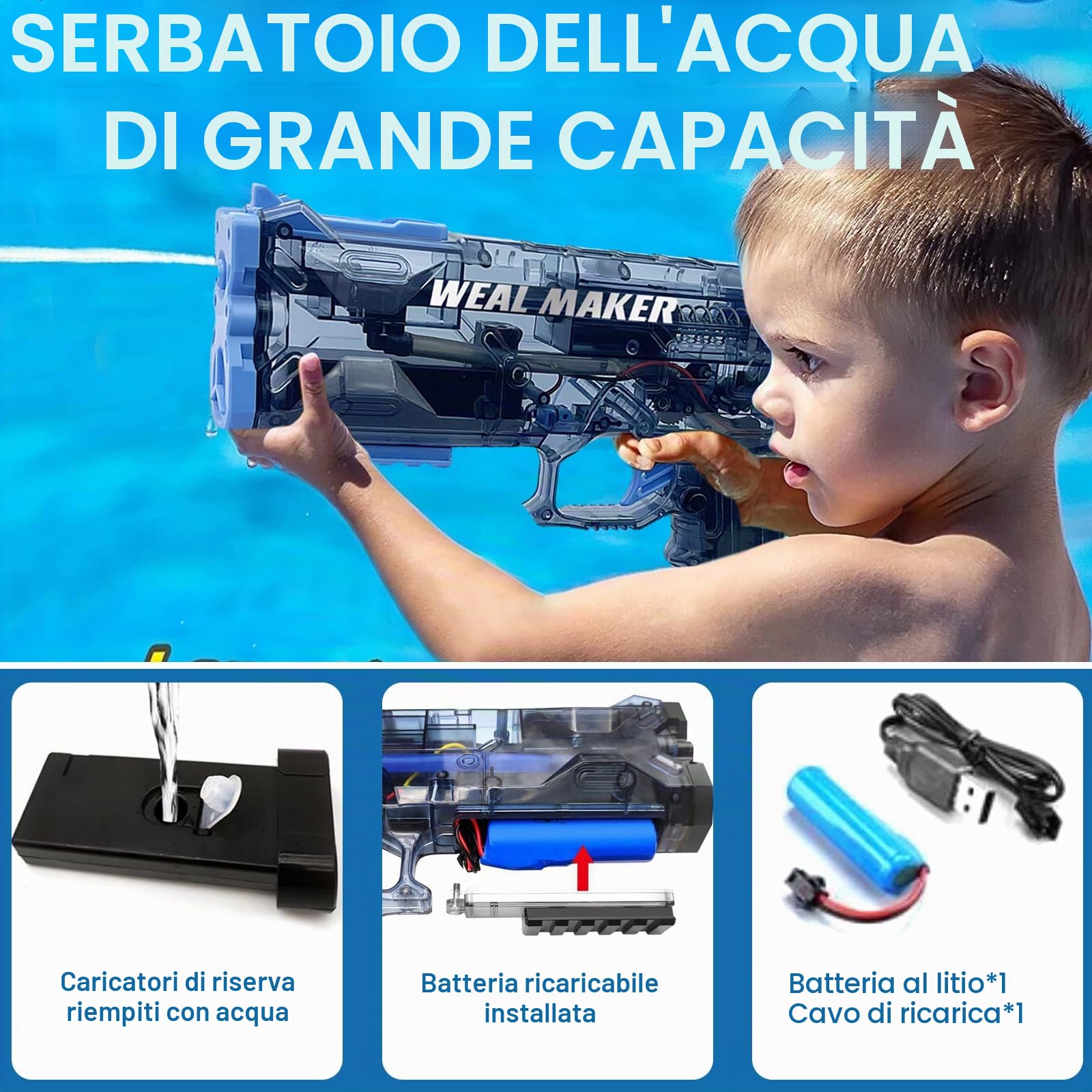 Balakaka 2026 Nuovo Pistola ad Acqua Elettrica per Bambini Adulti, Automatiche a Spruzzo a Lungo Raggio 26-39 FT, Grande Capacità Pistola Ad Acqua per Estate Piscina