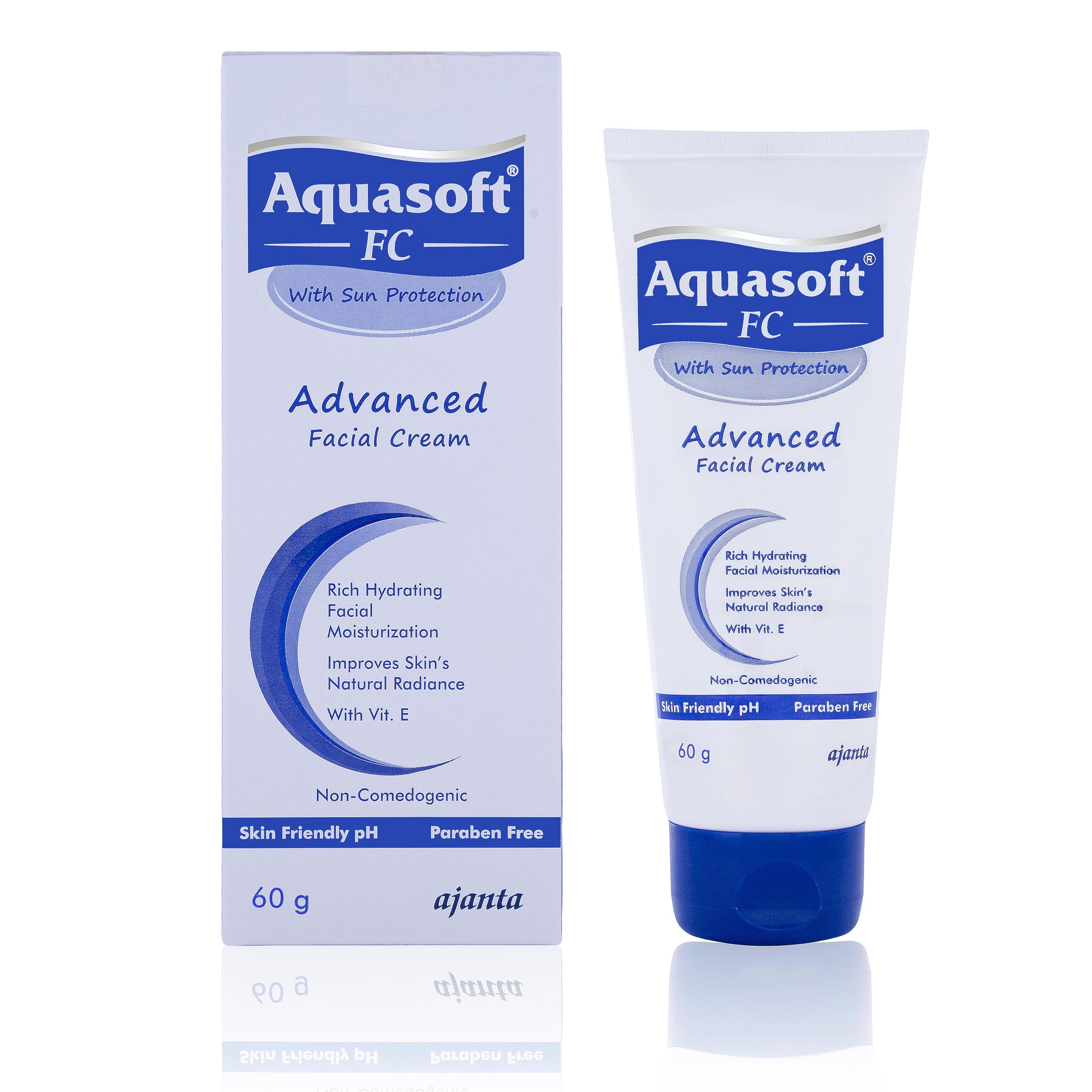 Aquasoft FC Cream 60gm – Moisturiser for deep hydration & radiance with Aquaxyl & Vitamin E. Lightweight, non-greasy, paraben-free daily face cream for acne-prone skin.