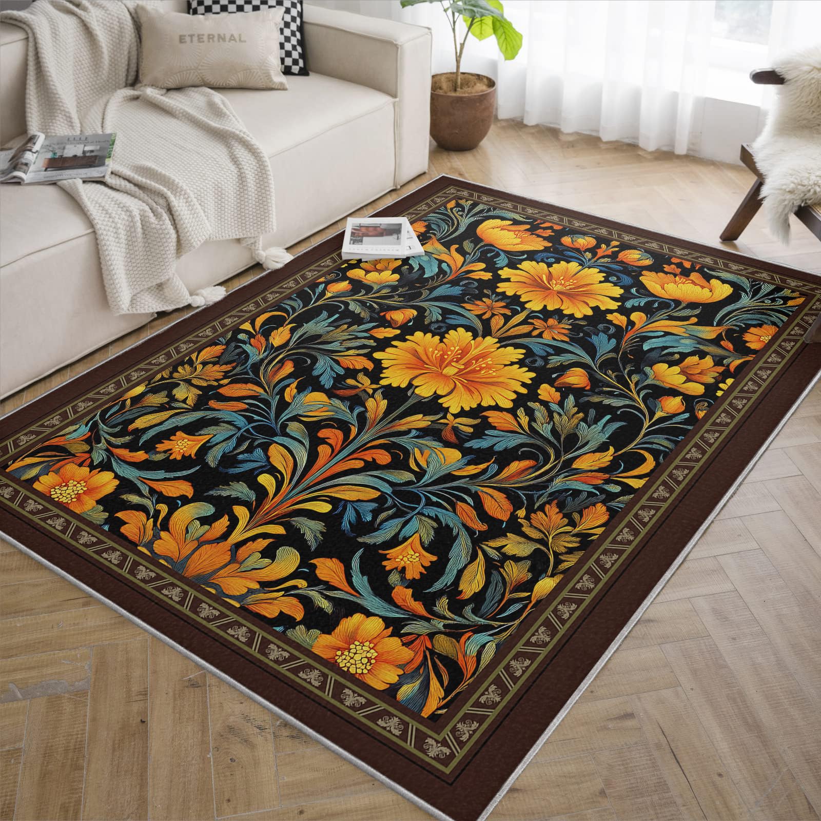 Tappeti botanici colorati 120x180cm lavabili in lavatrice per soggiorno camera da letto nursery stampe floreali nere gialle e blu pavimento interno