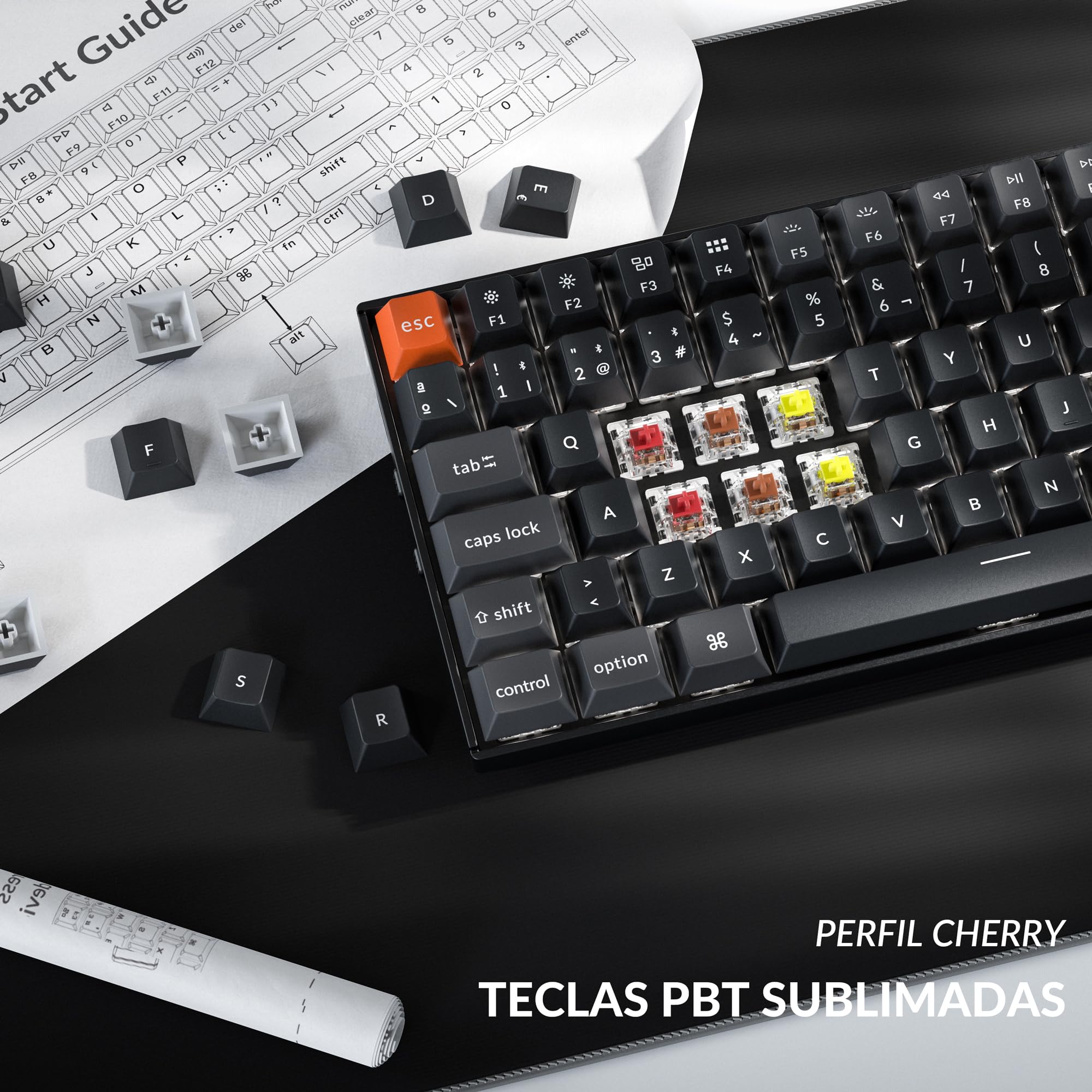 Keychron K4 QMK Teclado Mecánico 96% ISO-ES, Inalámbrico y con Cable, Interruptores Super Red, Teclas PBT Sublimadas Estilo Cherry, Retroiluminación Blanca, para Mac y Windows – Versión 3
