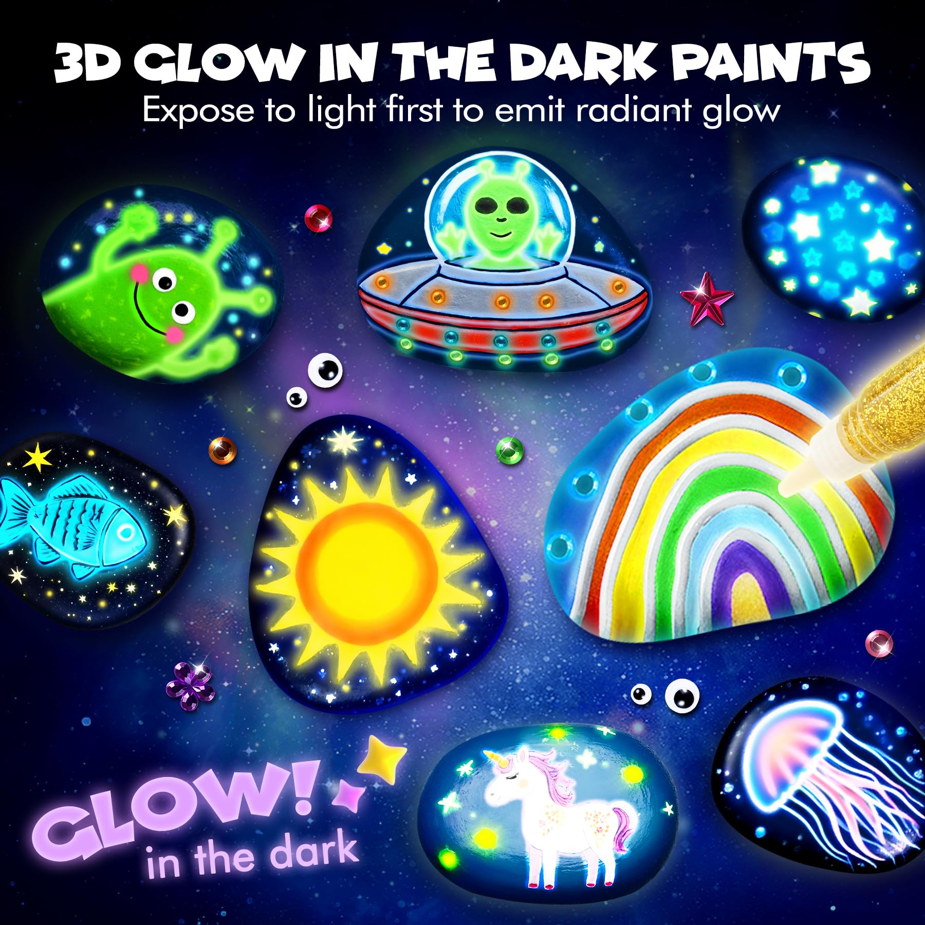 LUVOTY Kit Pittura di Pietra per Bambini-10 Sassi da Dipingere con Colorazione Facile - piedras para pintar per Giochi Bambino 5 6 7 8 Anni e Bambina- Regalo Creativo Educativo Giocattolo
