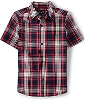 Children's Place Boys Long Sleeve Flannel Button-Down Shirt - 100% Cotton Plaid, Chest Pocket, Machine Washable