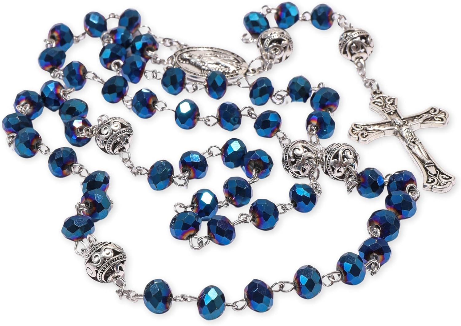Nazareth Store 8mm Crystal & 10mm Alloy Mystery Prayer Beads Rosary Necklace Miraculous Medal and Catholic Cross - Image 6