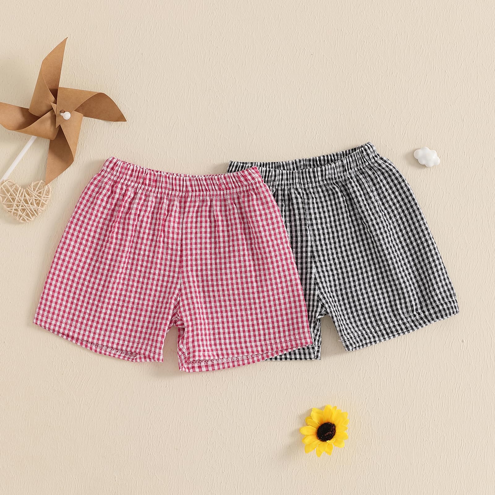 Toddler Baby Boy Girl Shorts Gingham Plaid Print Summer Casual Loose Fit Bottoms Pants (Black, 3-4 Years)